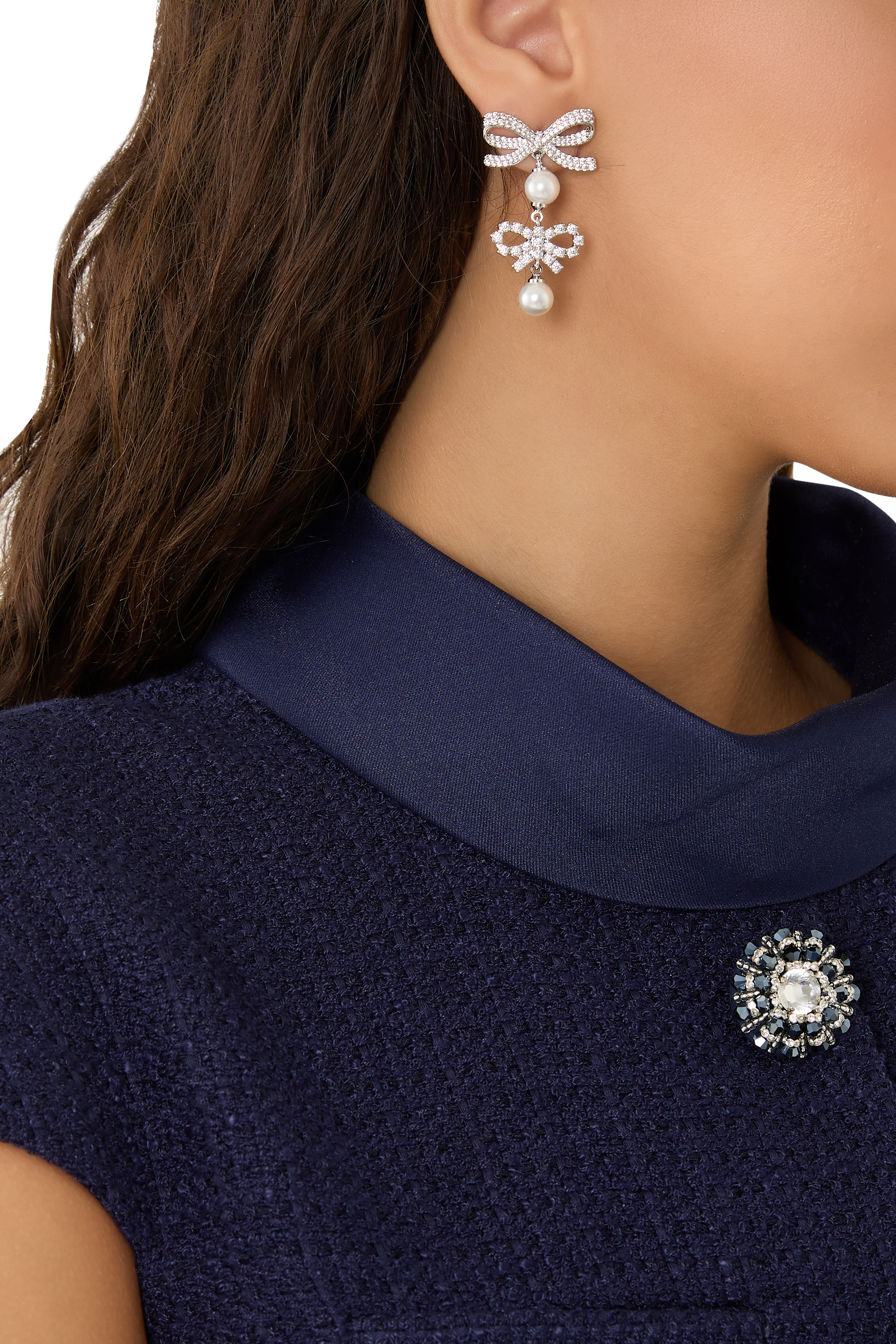 Double Bow Pearl Earrings