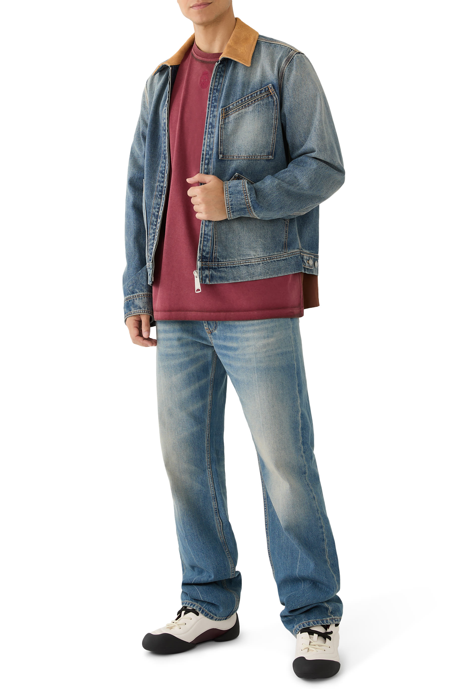 Suede Collar Denim Jacket