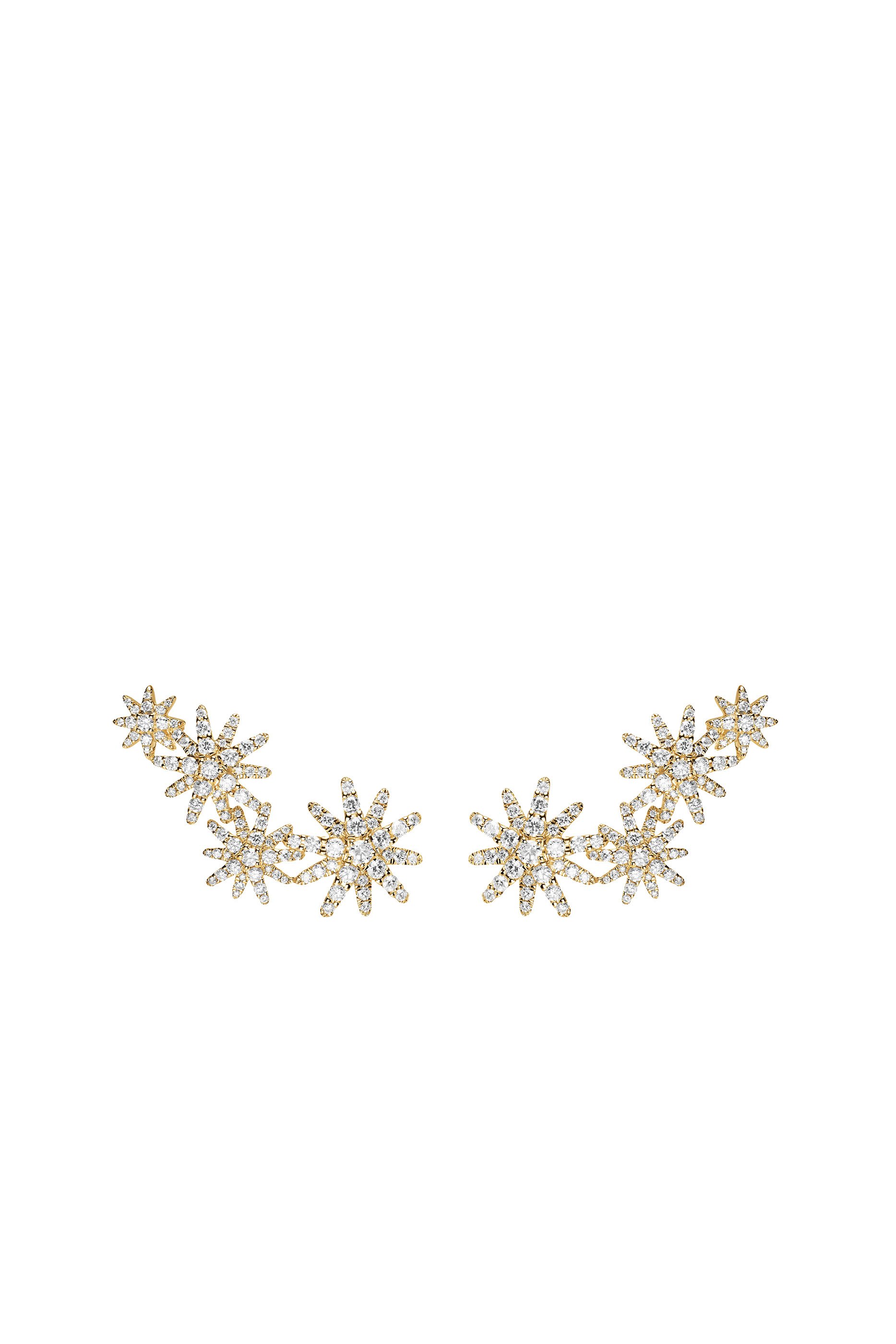 Starburst Full Pav&eacute; Climber Earrings, 18k Yellow Gold & Diamonds