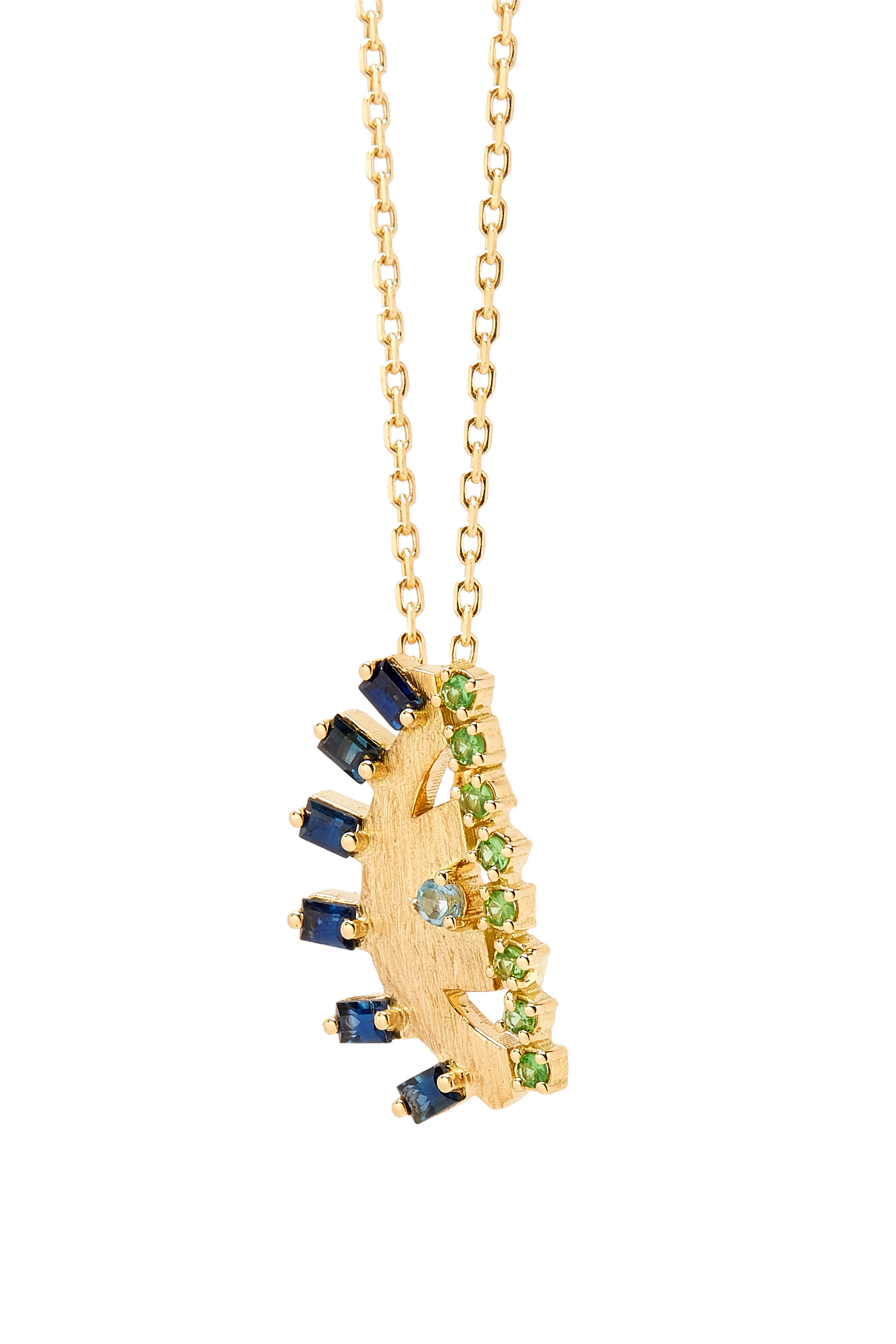 Ya Ein Necklace, 18k Yellow Gold with Topaz, Emerald & Sapphire