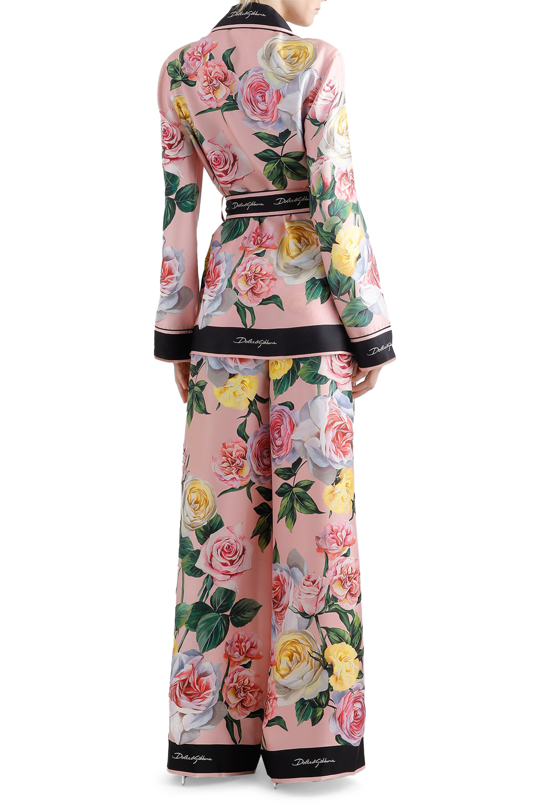 Rose and Peony Print Silk Pajama Pants