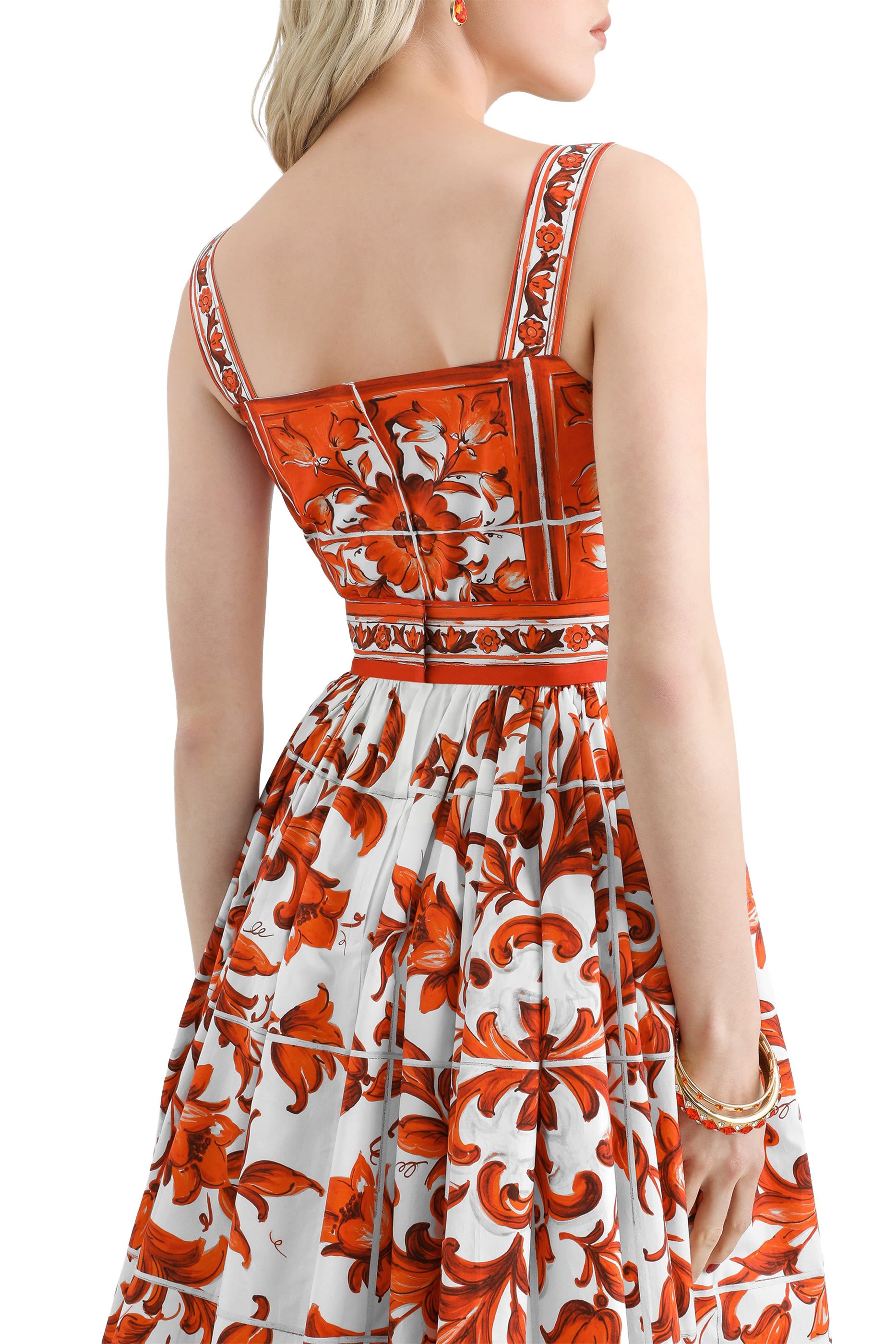 Majolica-Print Long Poplin Dress