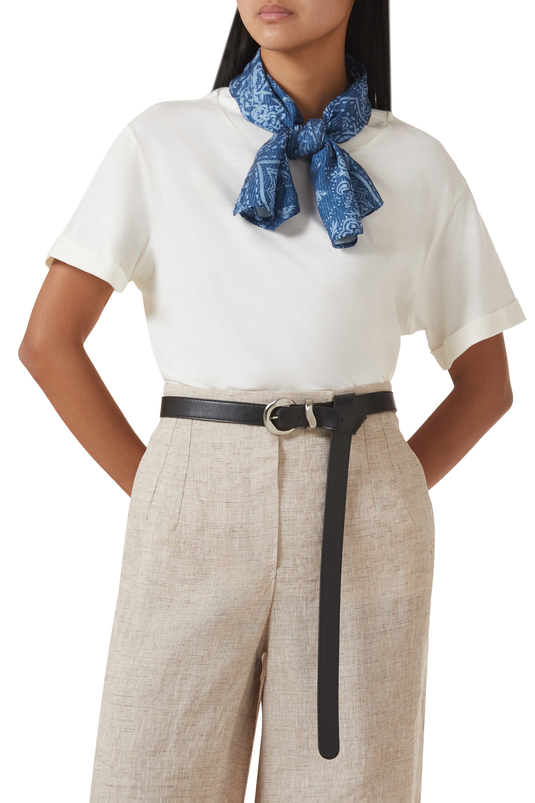 Wave-Buckle Leather Belt