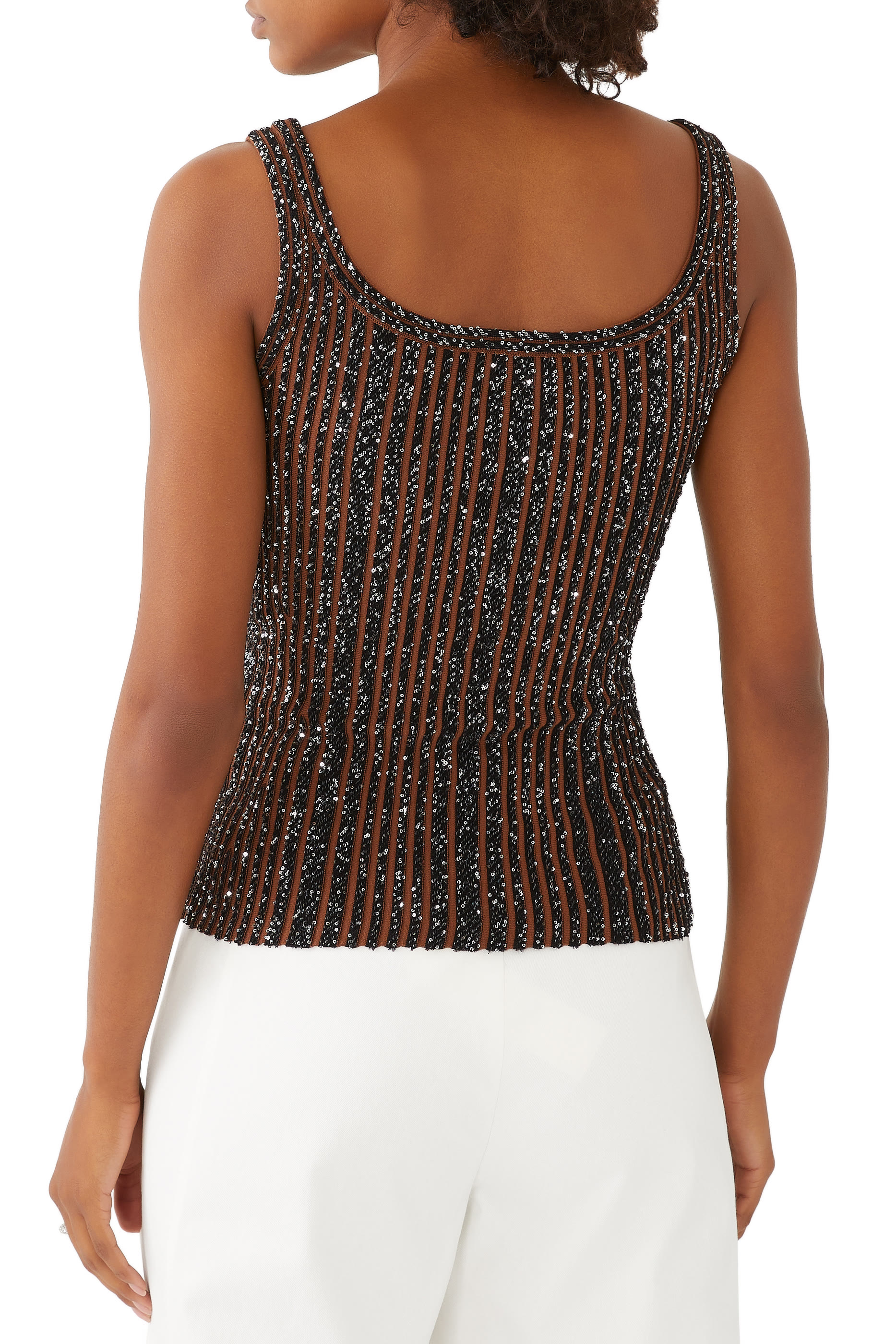 Partialized Knit Sequinned Sleeveless Tank Top