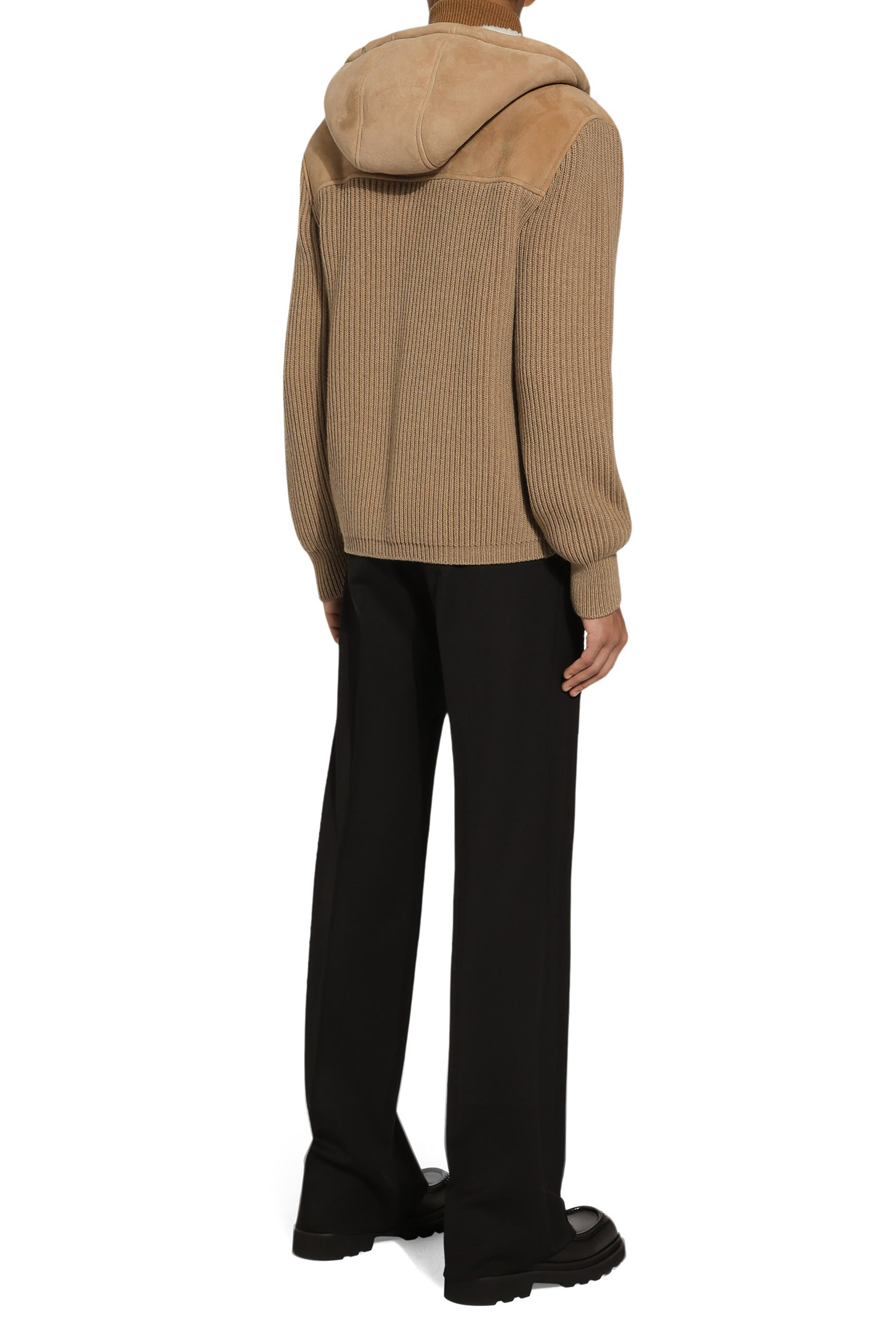 Sheepskin Jacket with Knit Inserts and Hood