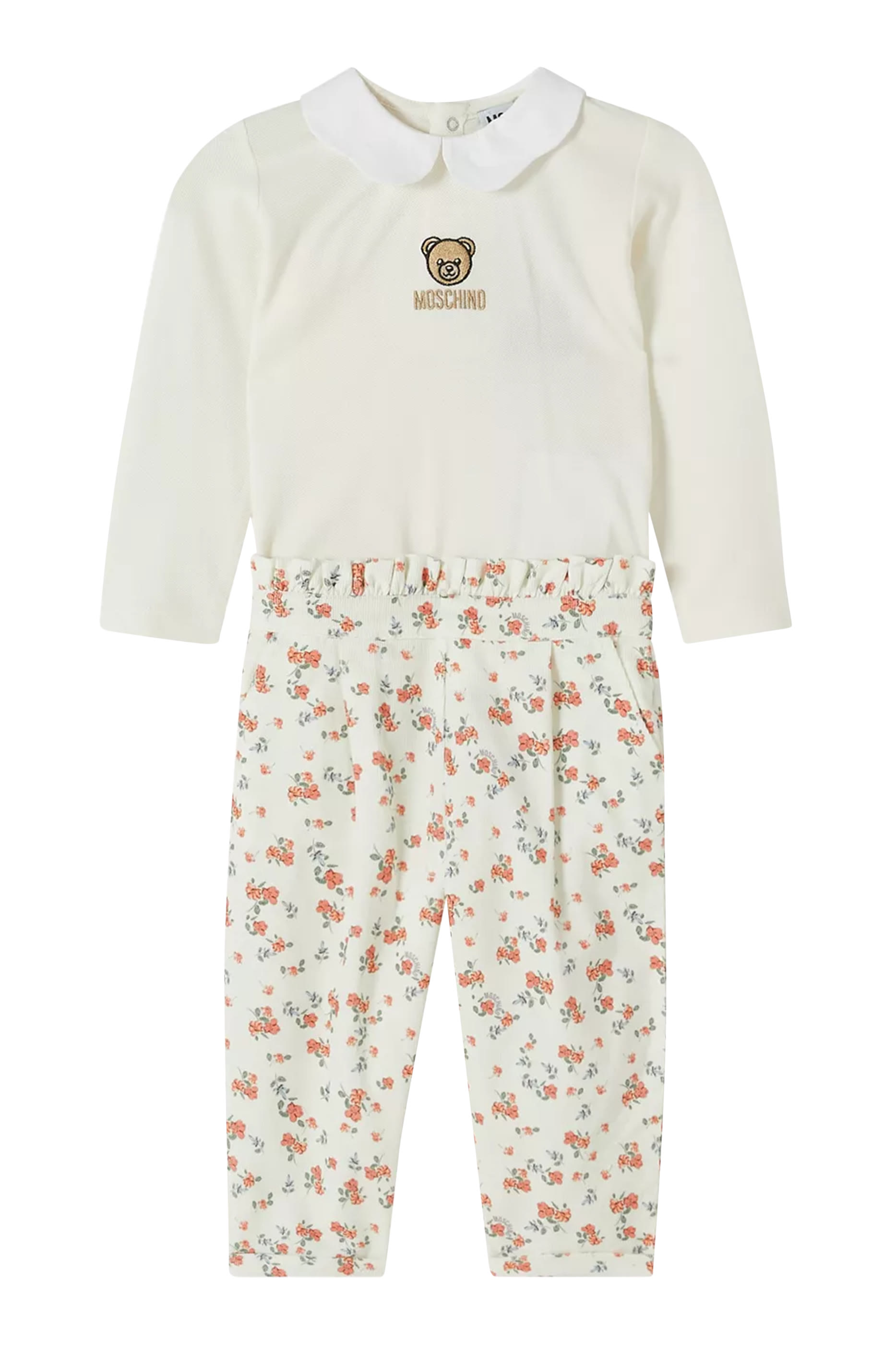 Kids Teddy Bear Cotton T-Shirt and Floral Pant Set 