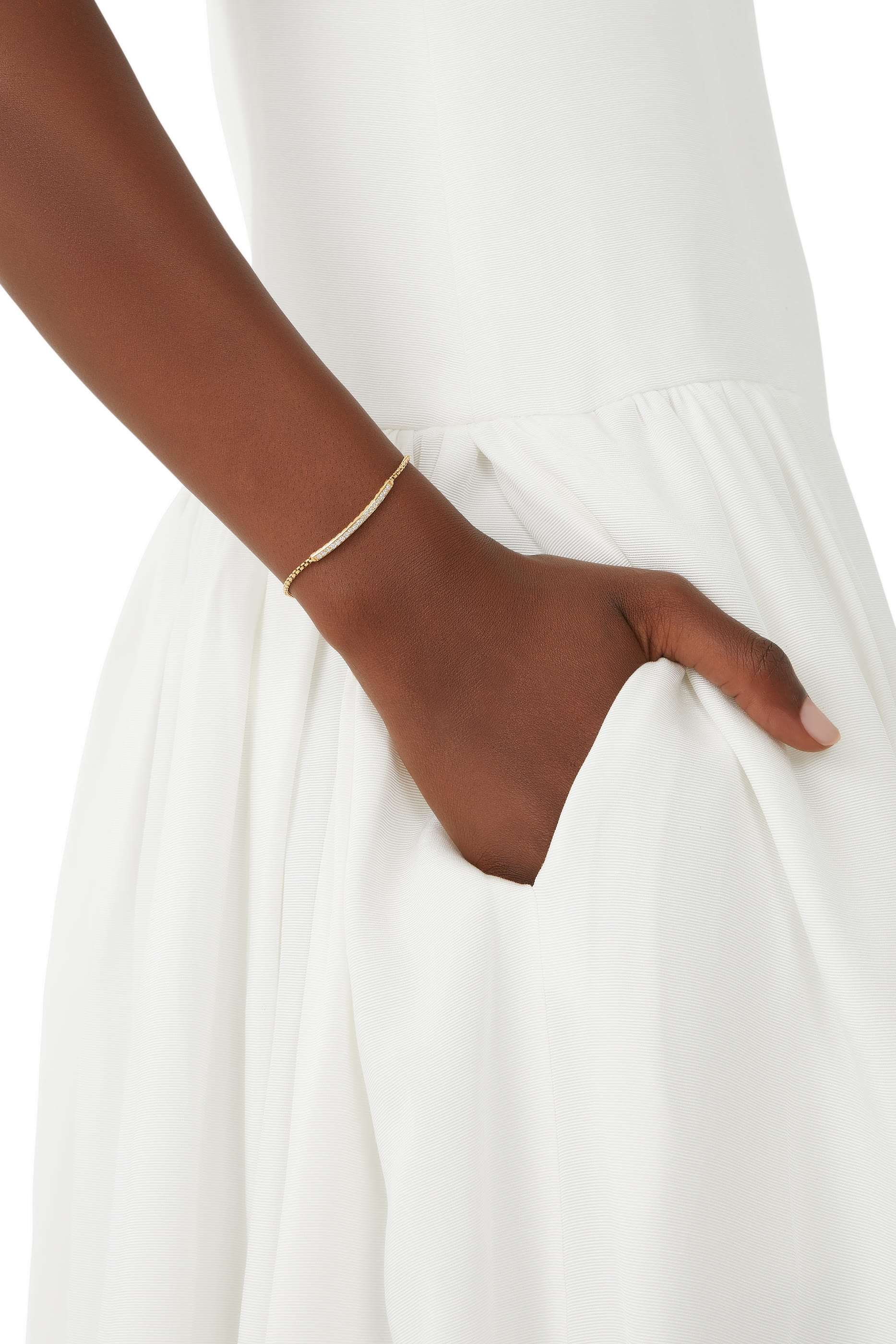 Petit Pave Bar Bracelet, 18K Yellow Gold & White Diamonds