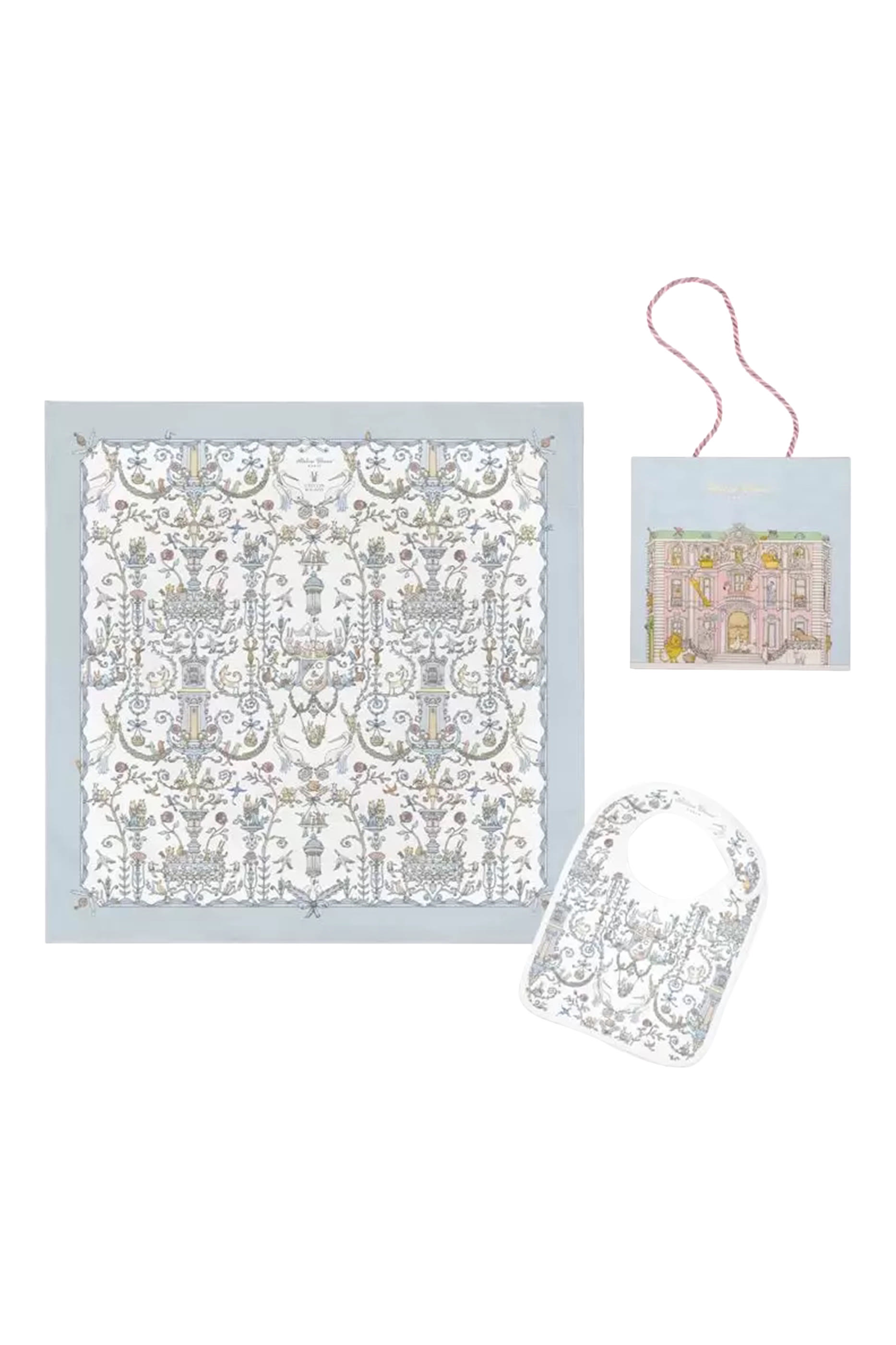 Kids Toile de Jouy Carr&eacute; & Satin Bib Set