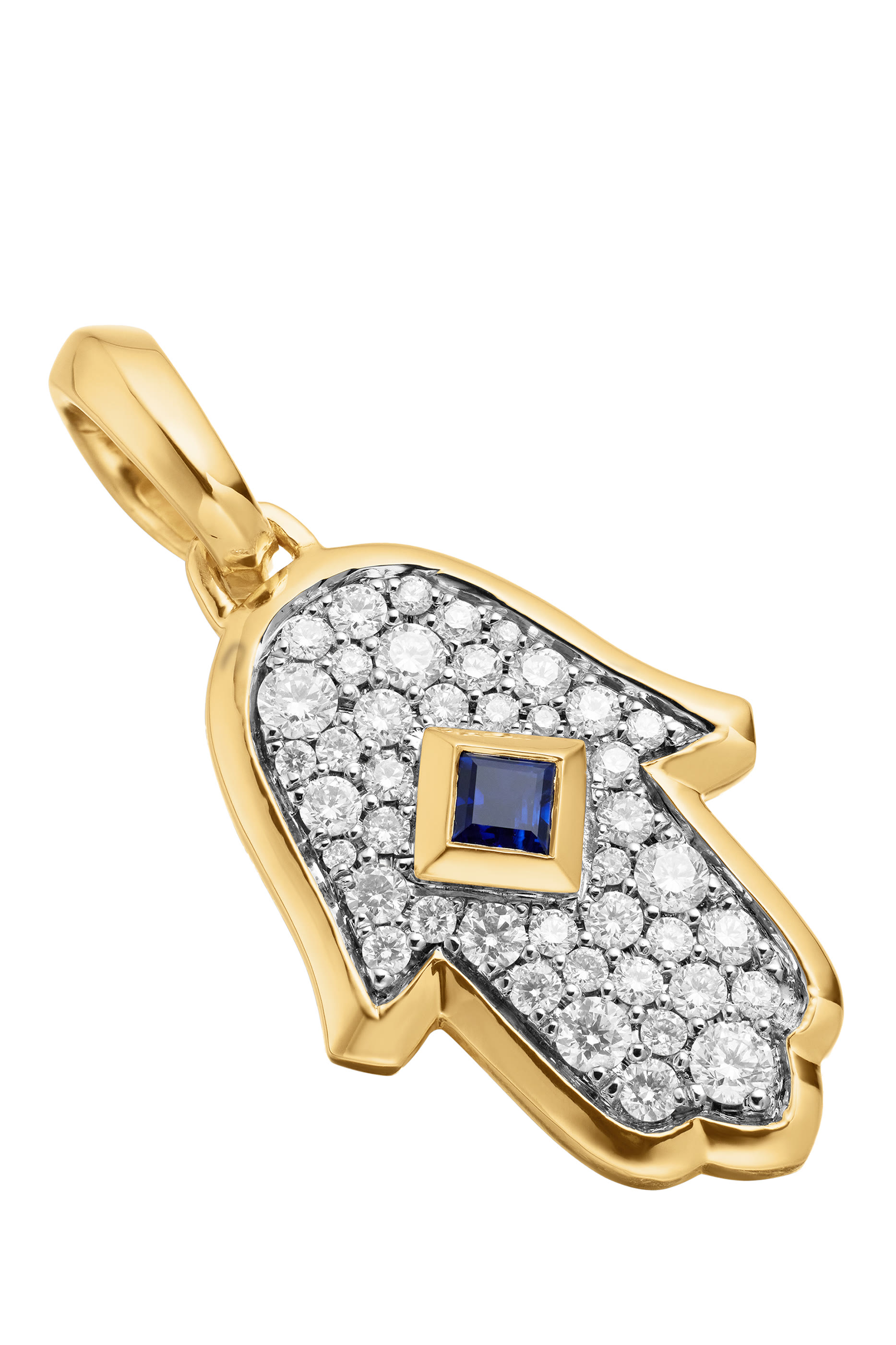 Hamsa Amulet, 18K Yellow Gold with Blue Sapphire & Diamonds