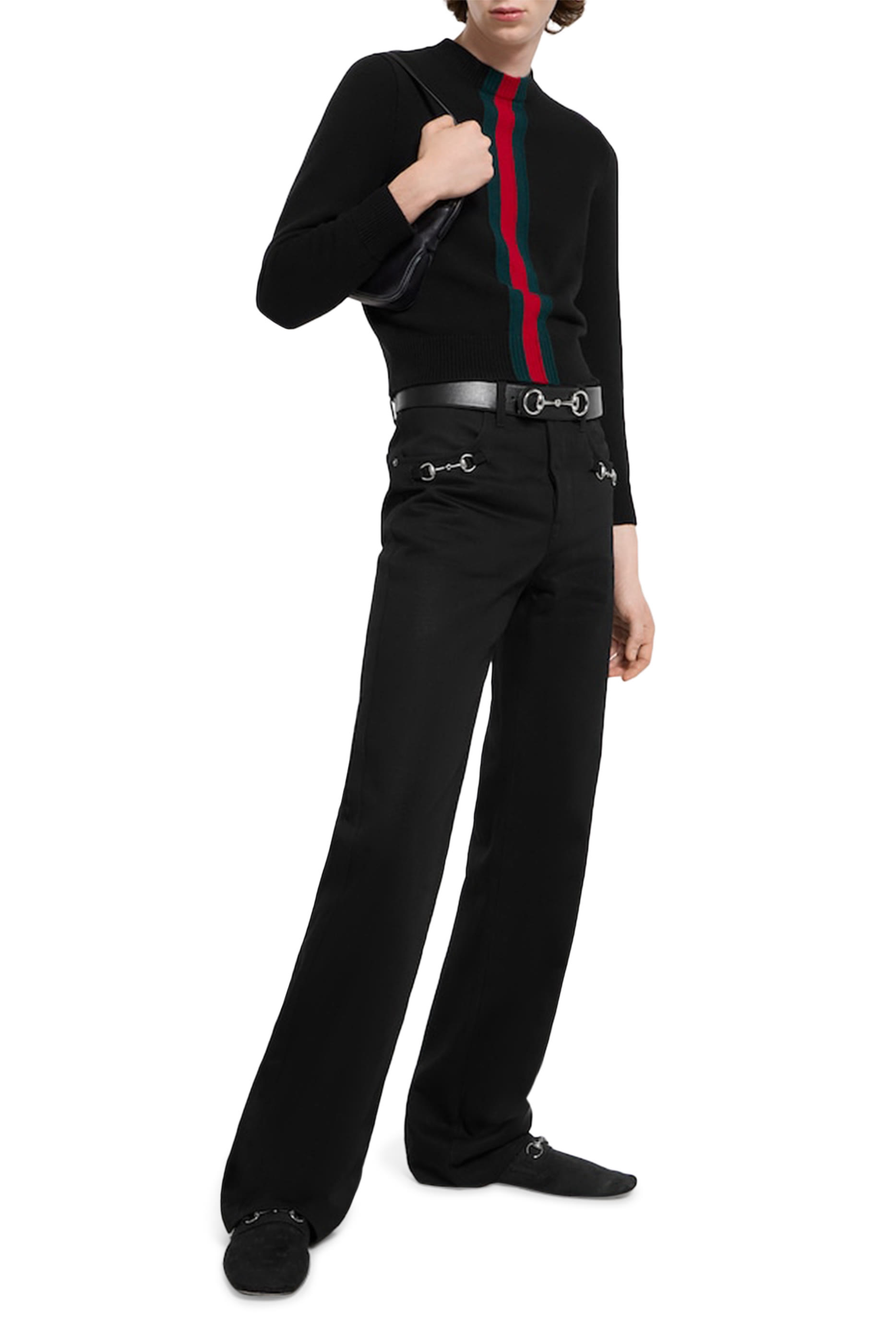 Web Intarsia Fine Knit Wool Sweater