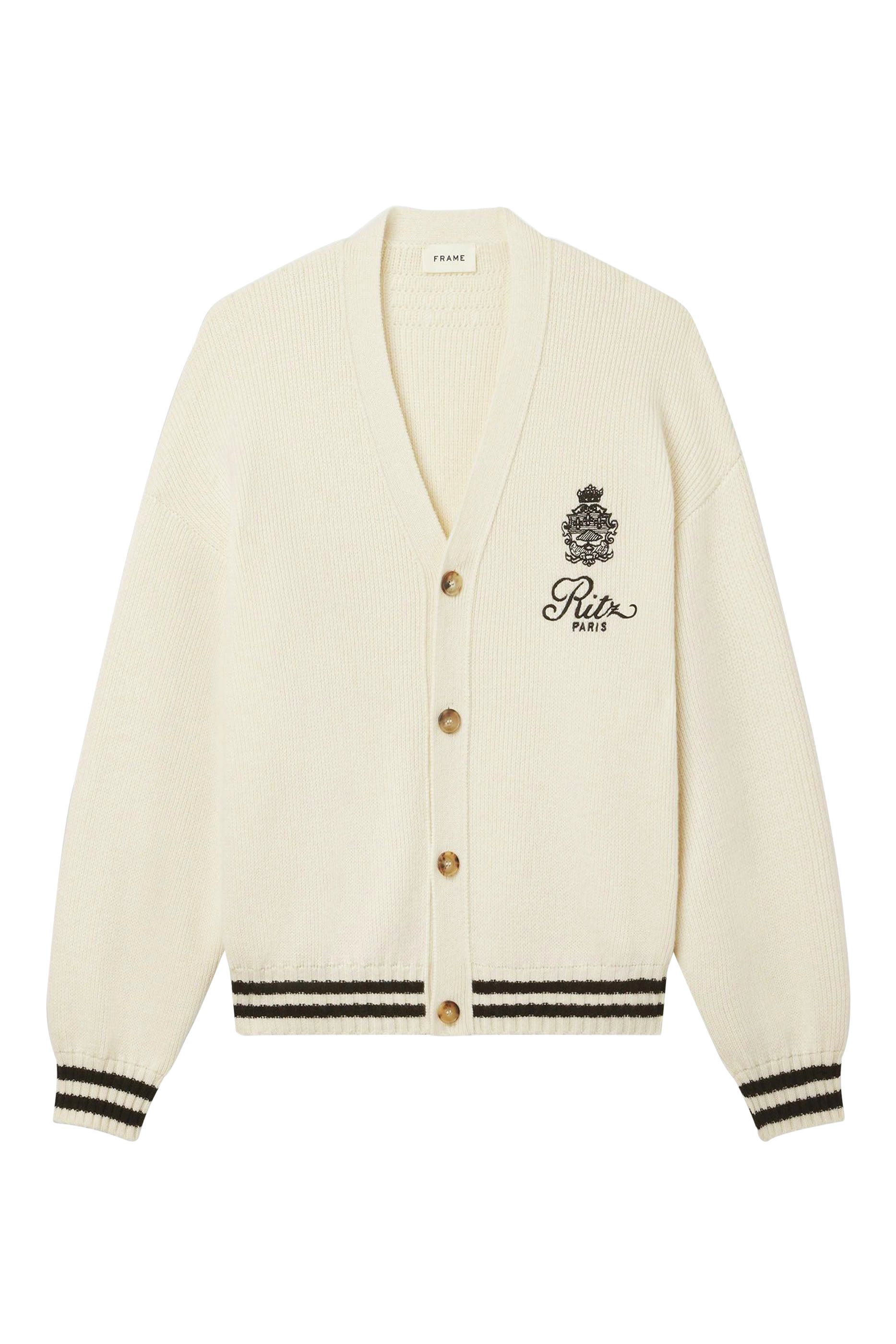 RITZ MEN'S EMBROIDERY CASHMERE CARDIGAN:CREAM:M