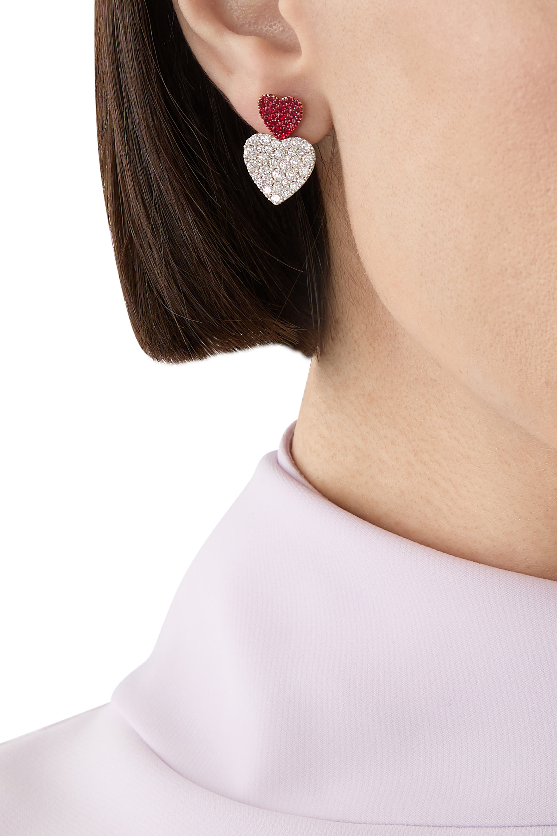 Double Heart Earrings, 18k Yellow Gold