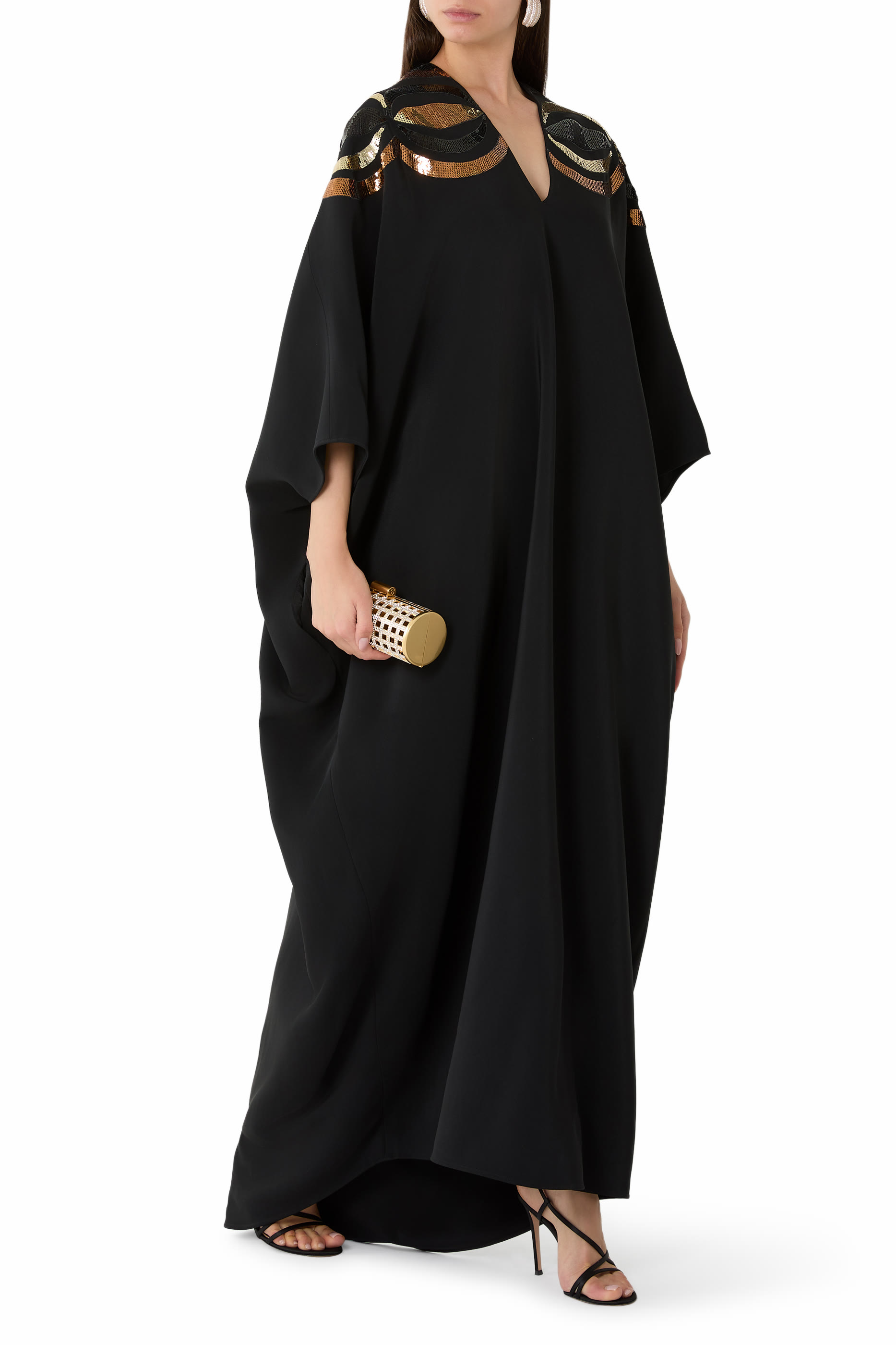 Sequined Collane Embroidery Long Kaftan