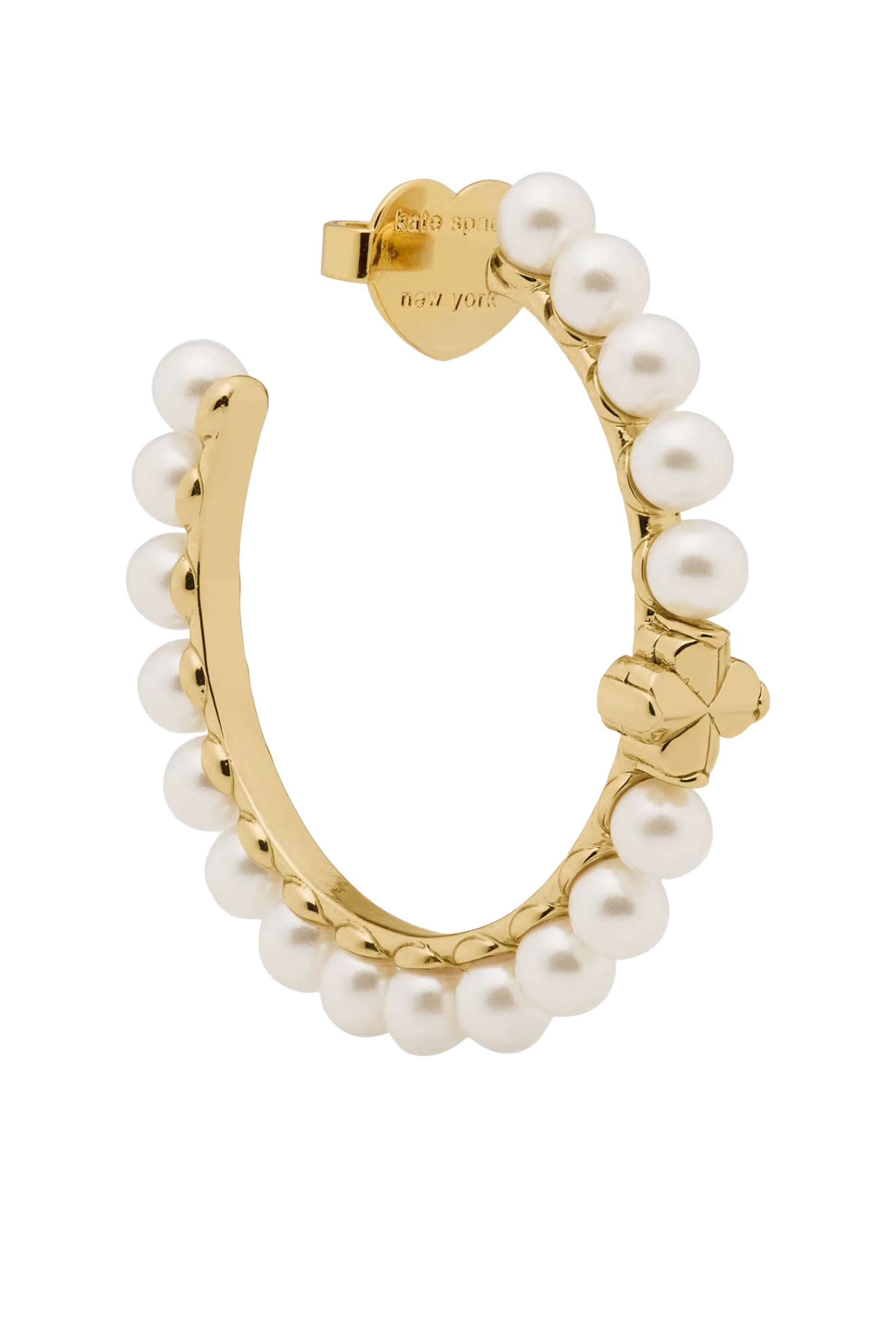 Spade Flower Pearl Hoops, Urea Resin Pearl & Cubic Zirconia