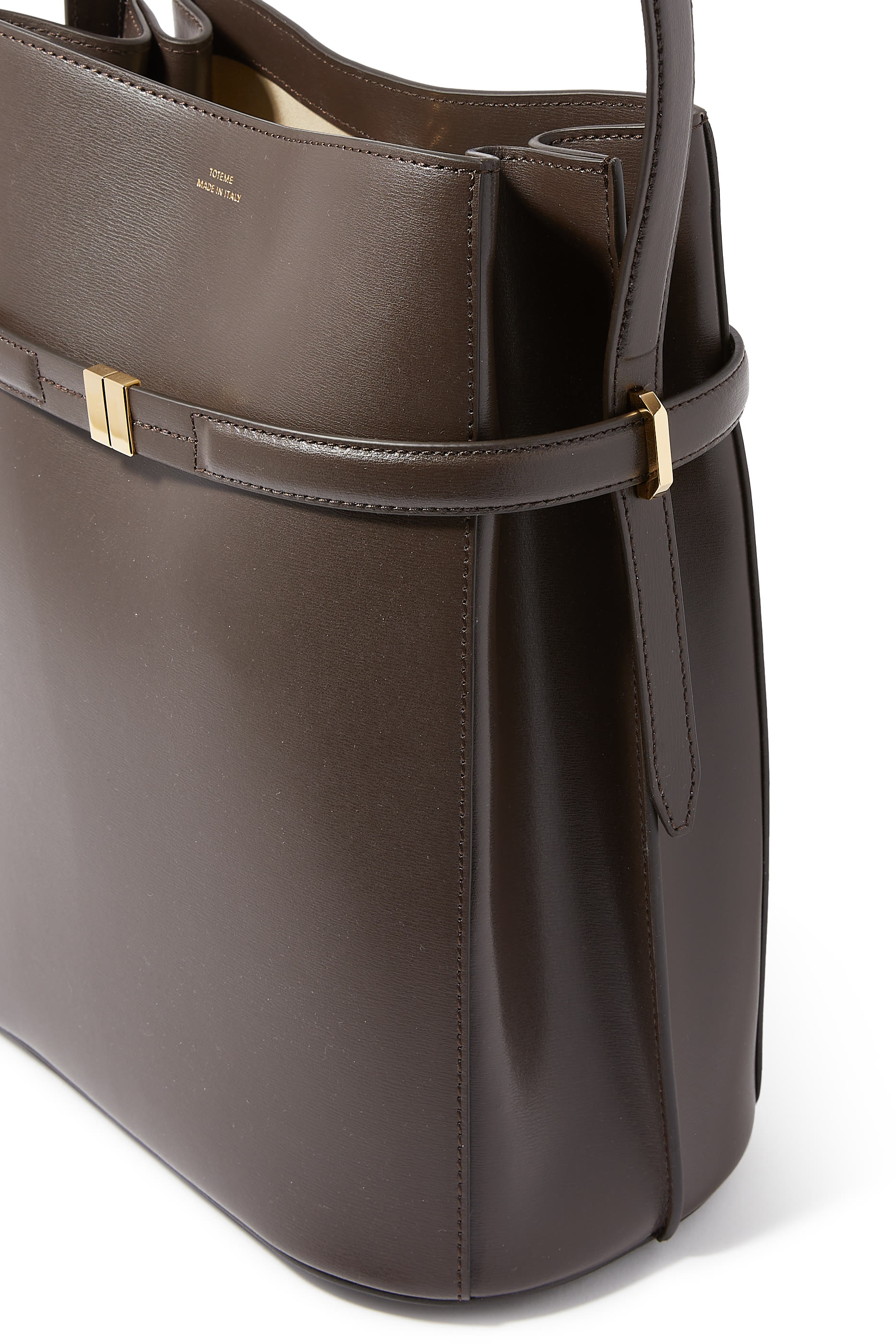 Belted Leather Bucket Bag