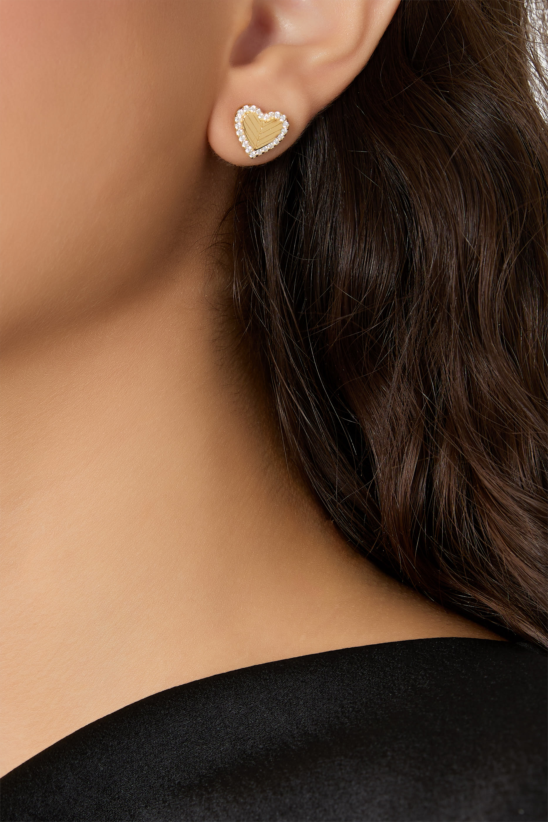 Heart Stud Earrings, Gold-tone Sterling Silver