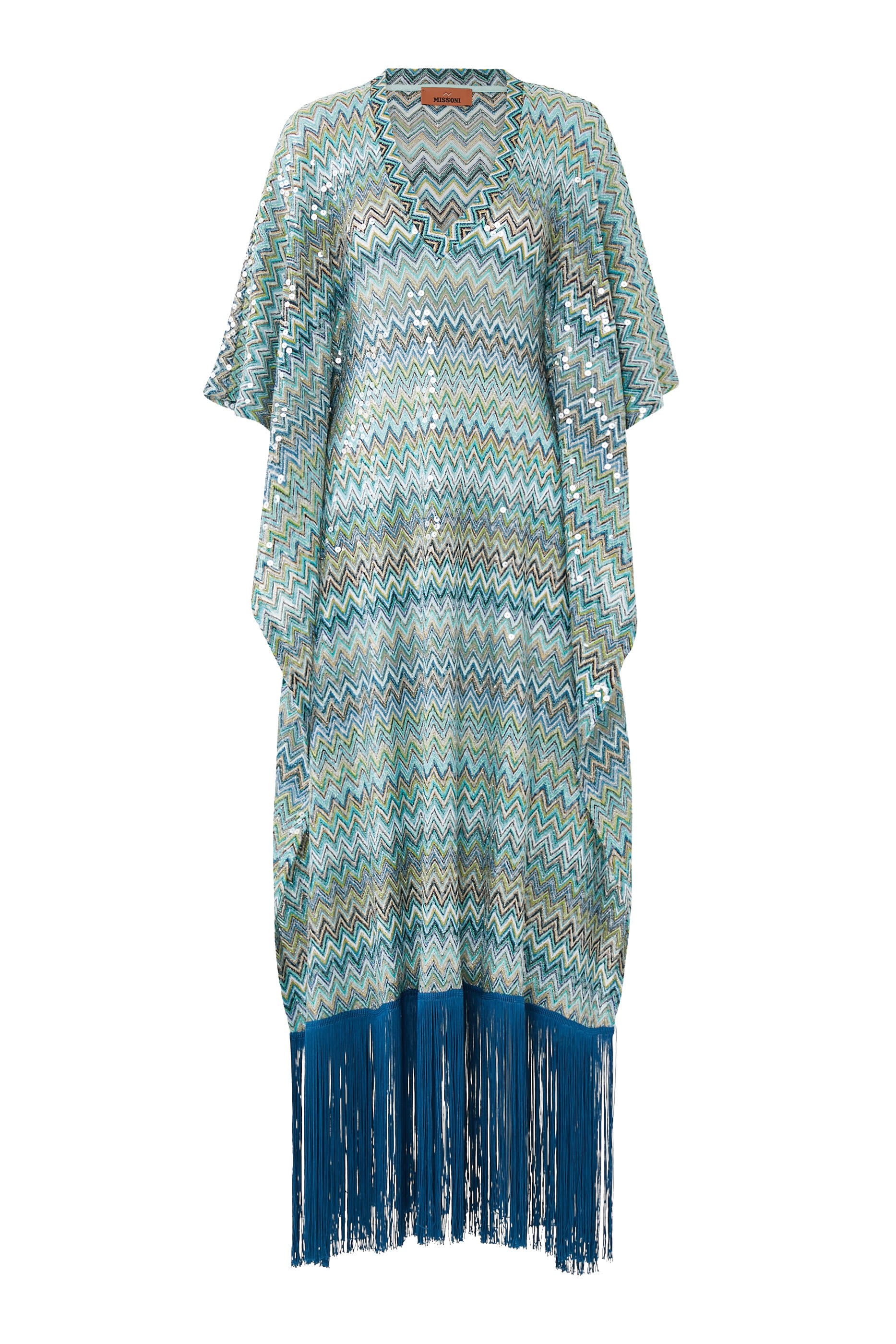 Exclusive Mare Chevron Raschel Sequinned Fringed Maxi Kaftan