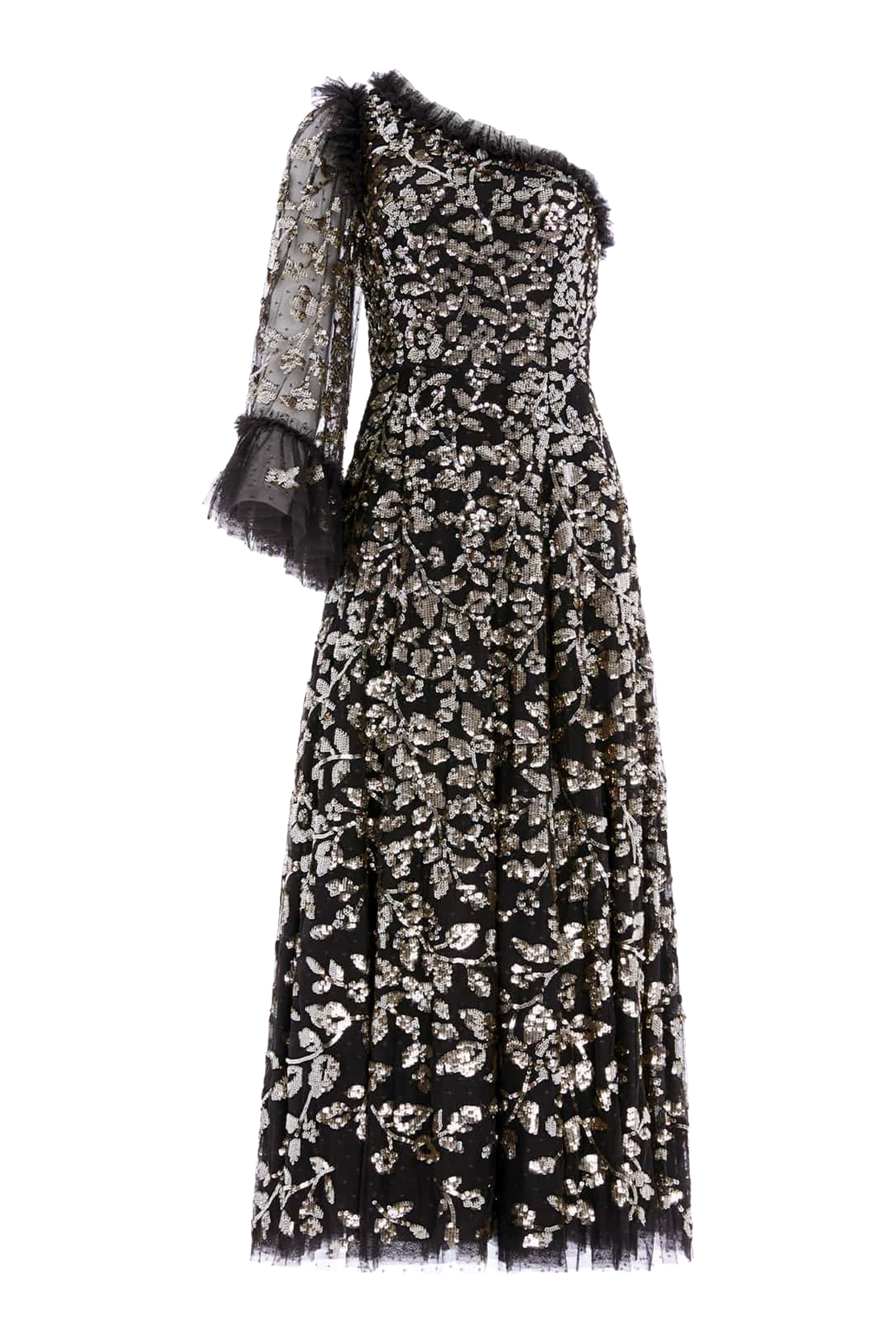 Falling Leaves One-Shoulder Ankle Gown