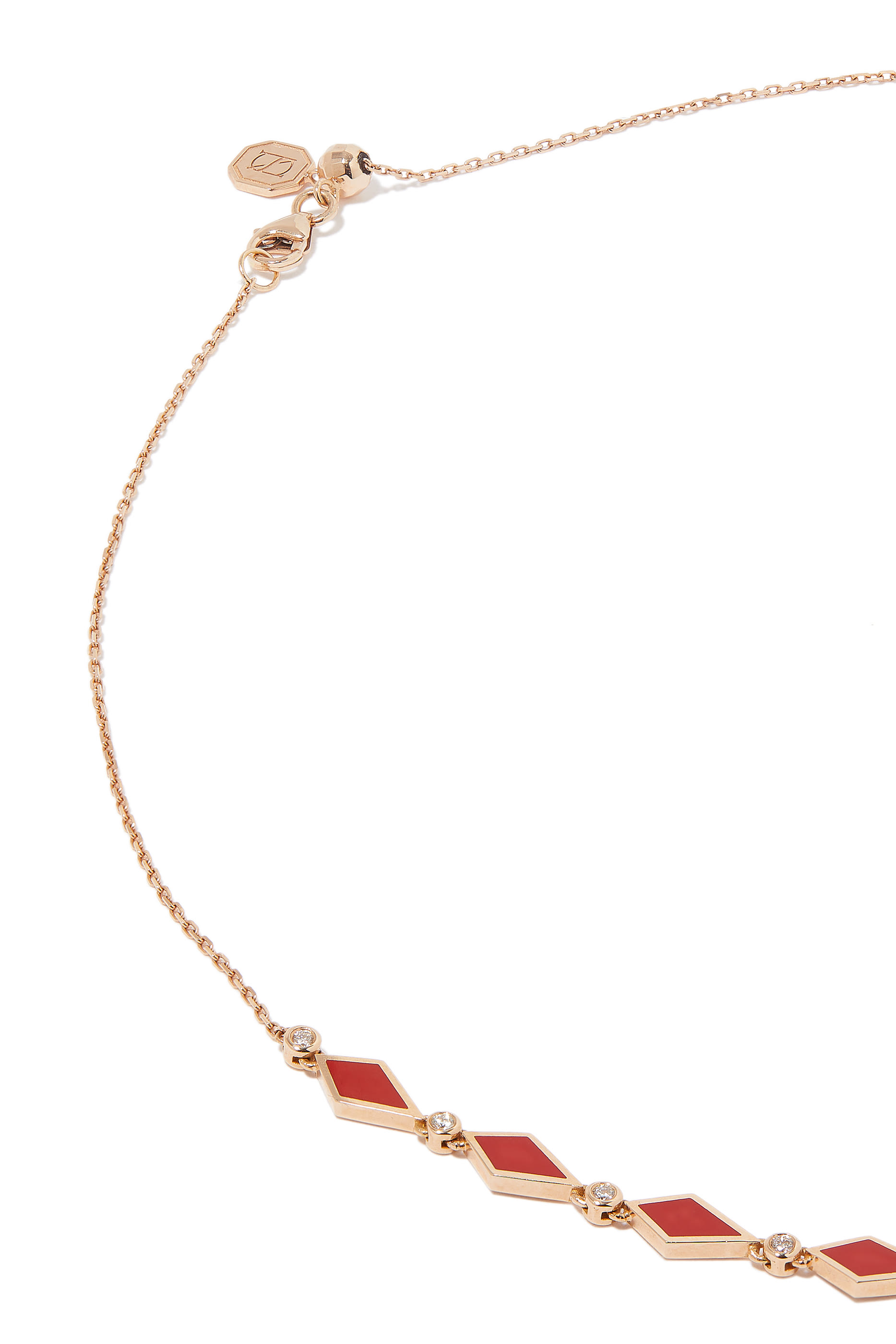 Mosaic Necklace, 18k Pink Gold with Morocco Black & Red Enamel and Diamonds