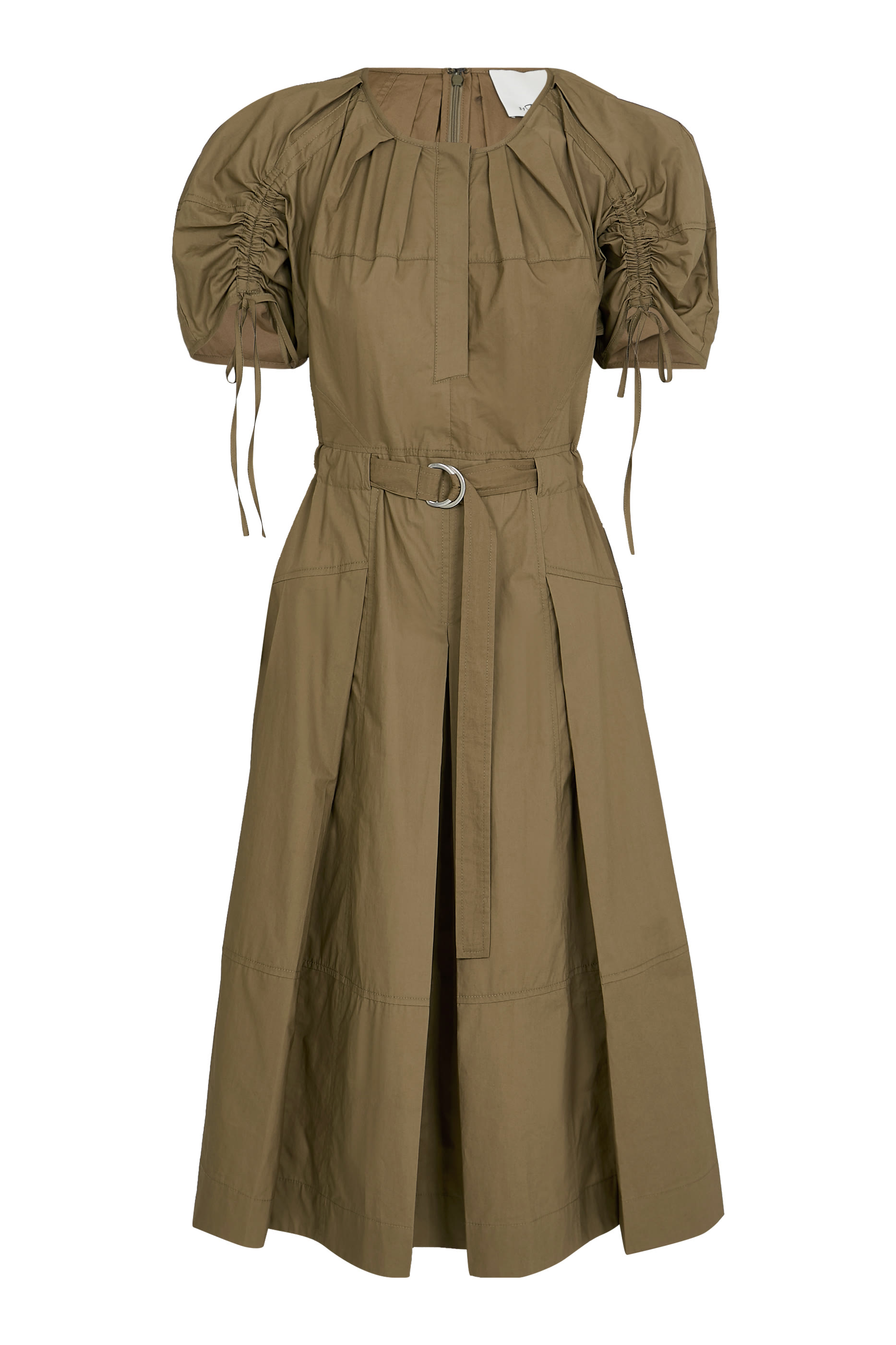 Poplin Ruched Sleeve Midi Dress