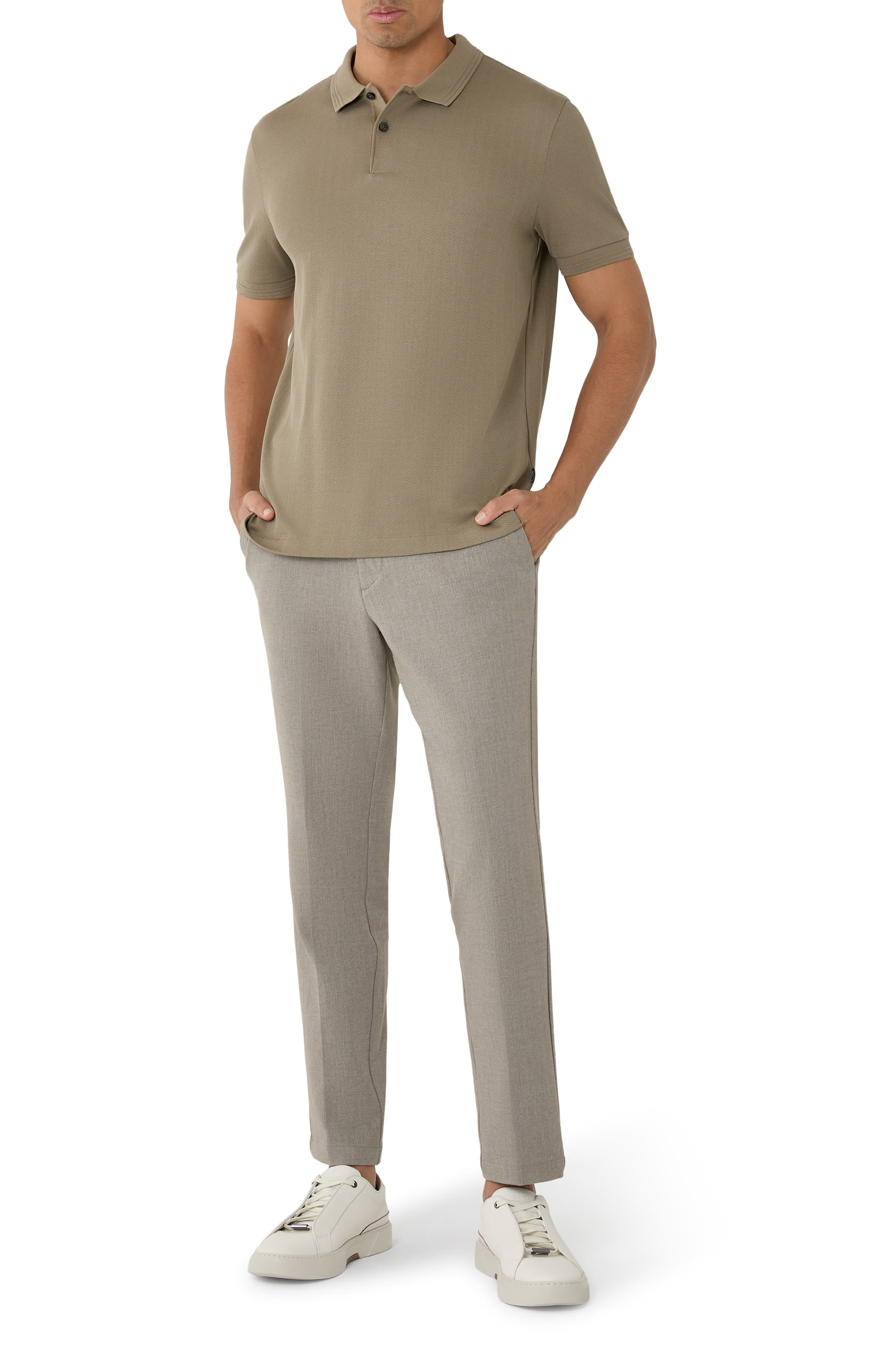 Cotton Polo Shirt with Herringbone Structure