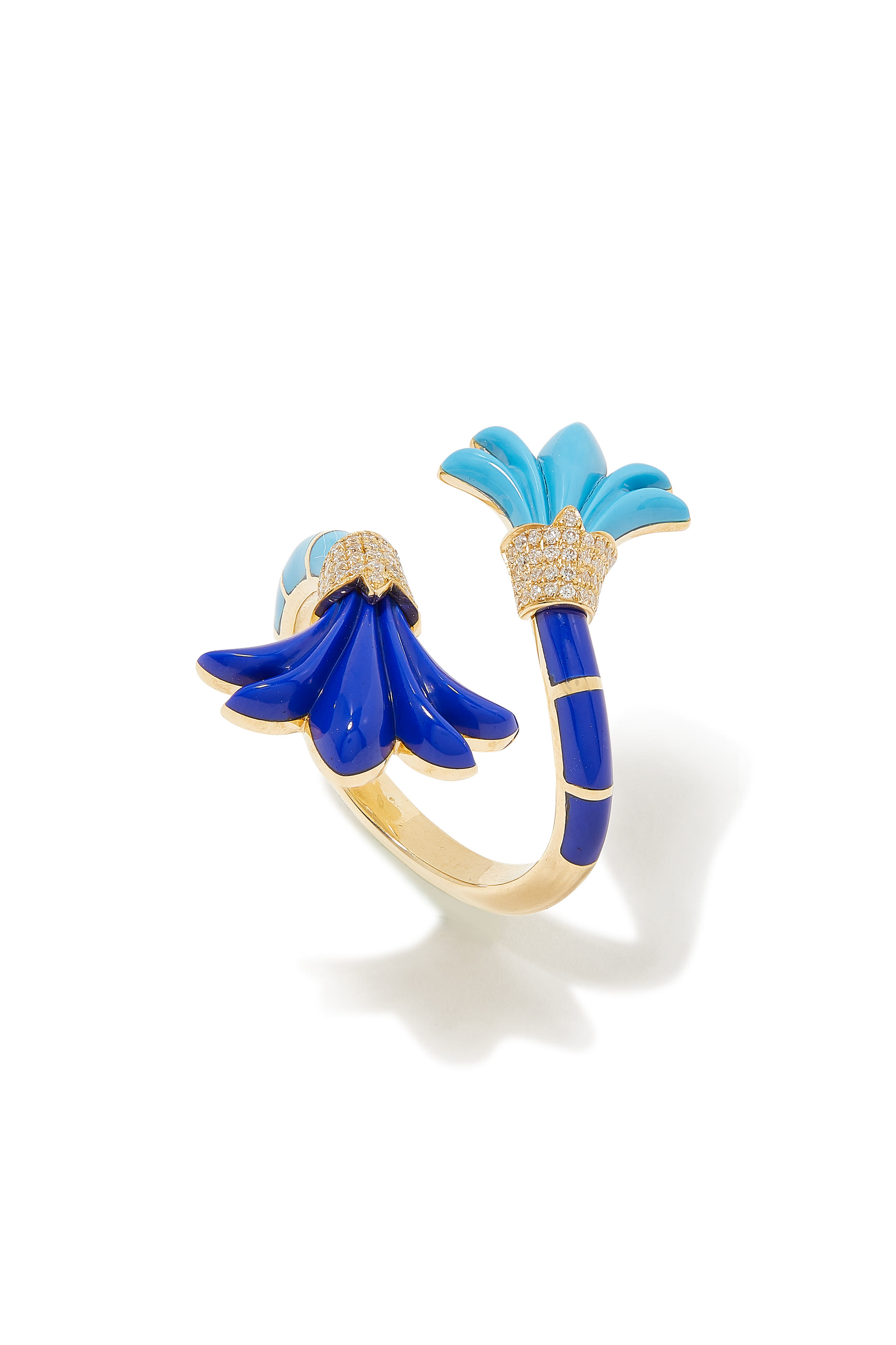 Psychedeliah On A Vine Pinky Ring, 18k Yellow Gold with Diamonds, Lapis Lazuli & Turquoise
