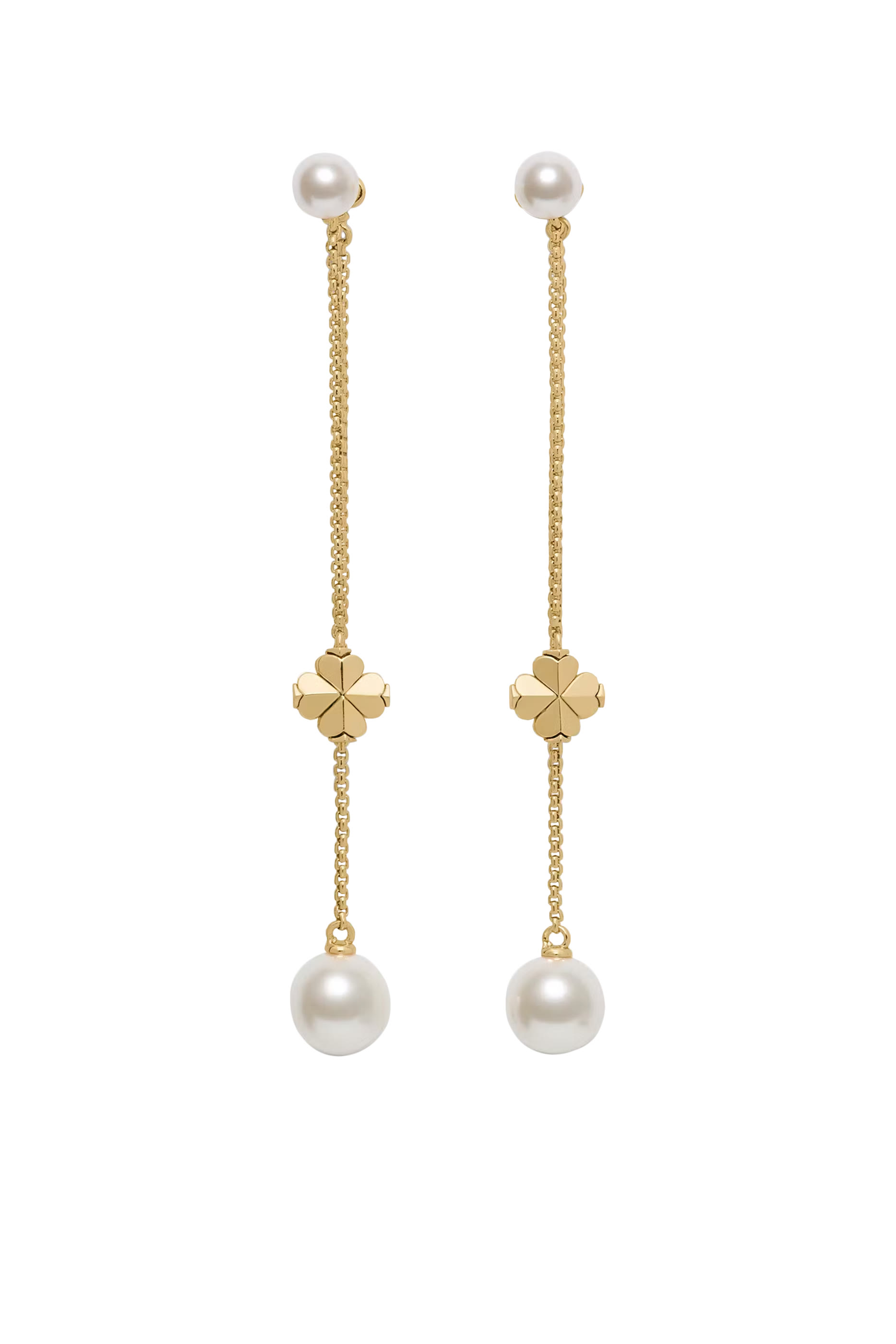 Spade Flower Pearl Chain Linear Earrings