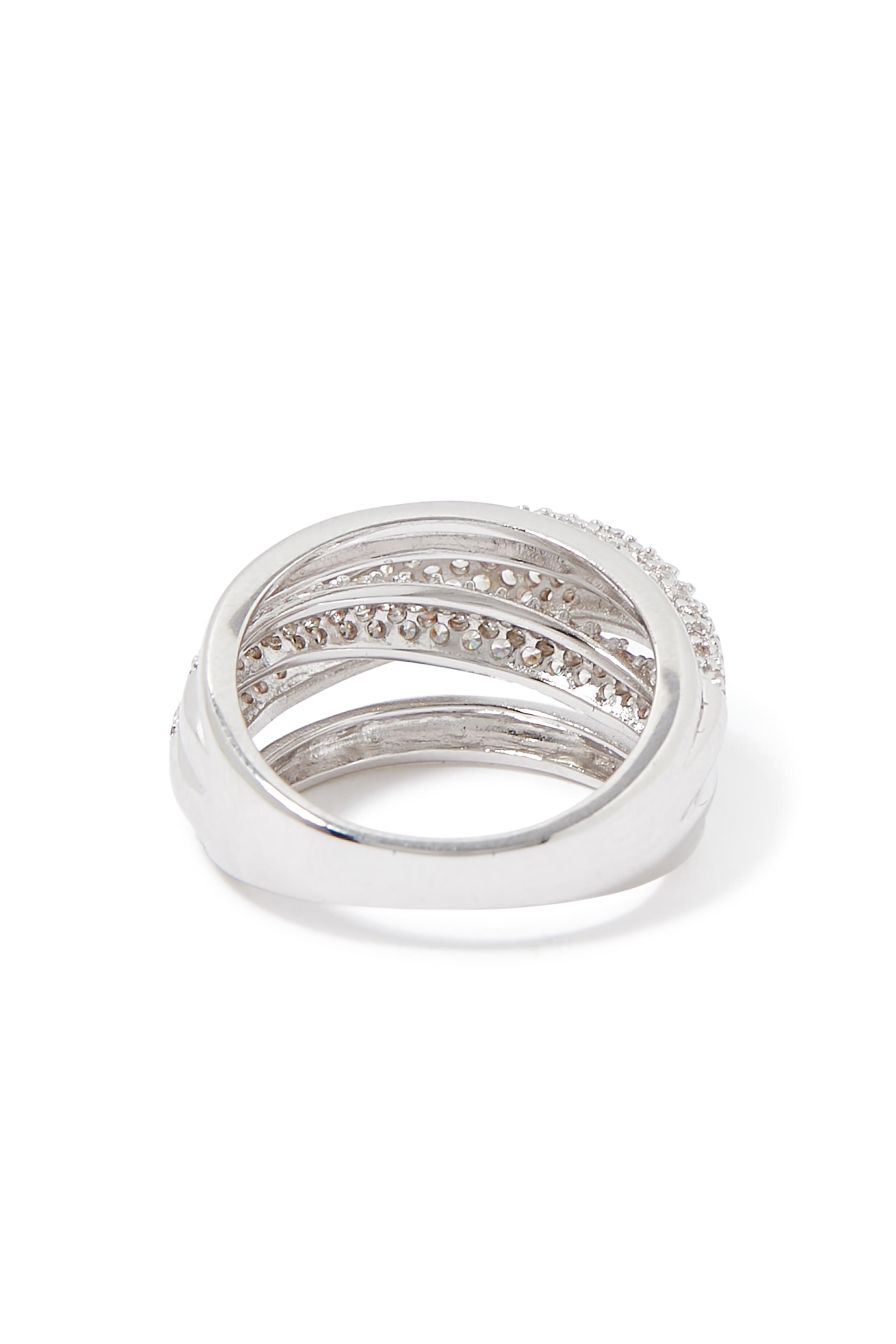 Overlap 4-Band Ring, Rhodium-Plated Brass & Cubic Zirconia