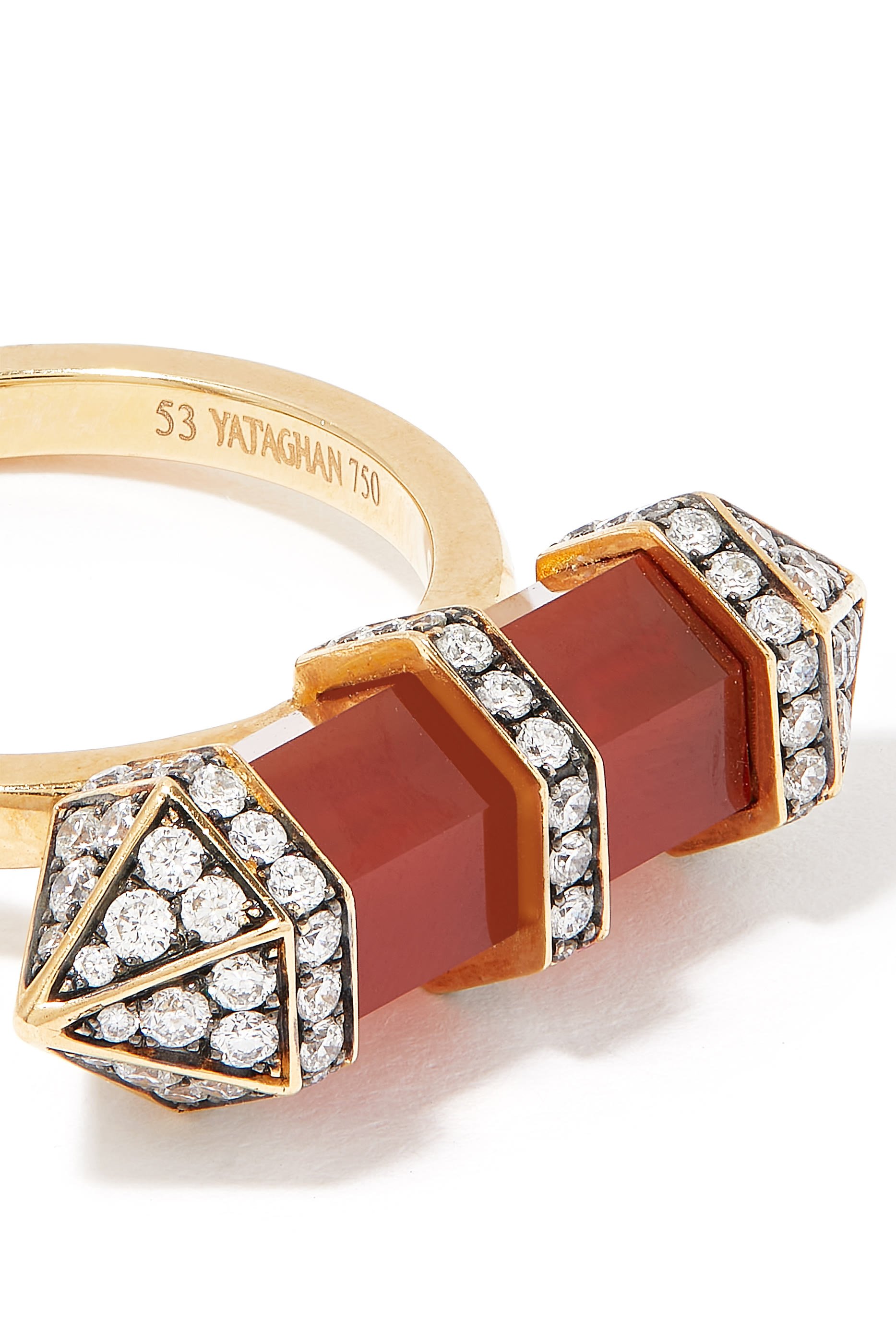 Chakra Medium Horizontal Ring, 18k Yellow Gold with Diamonds & Carnelian