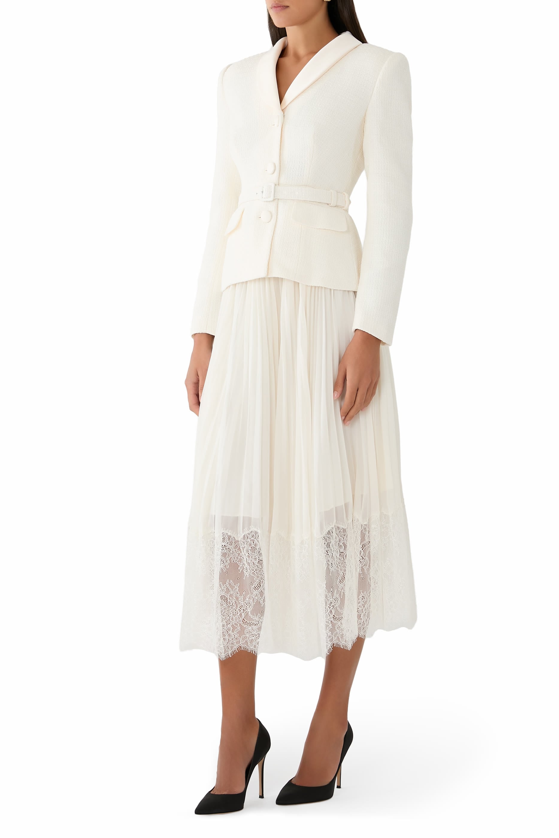 Boucle Shawl Collared Midi Dress