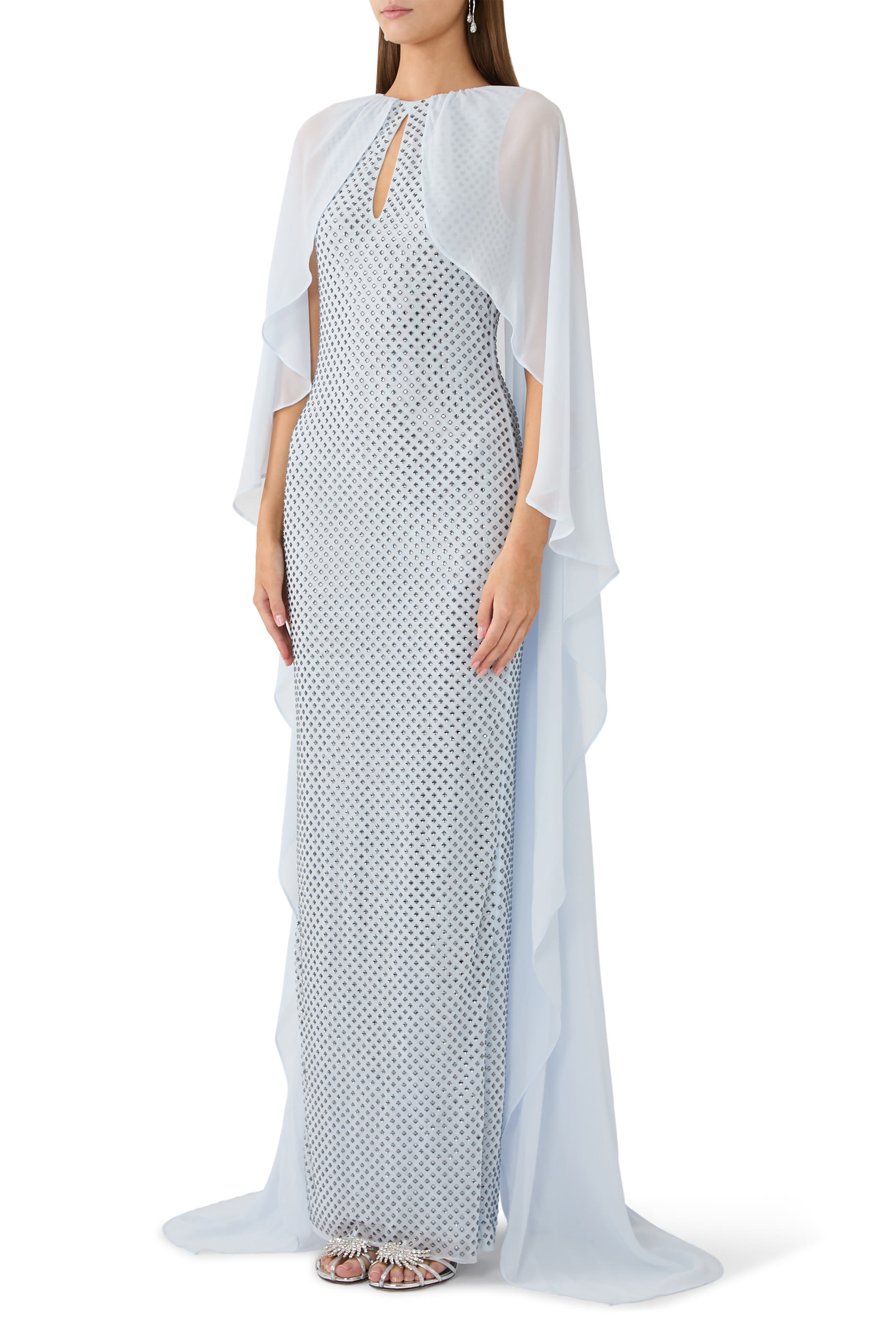 Rhinestone Cape Maxi Dress