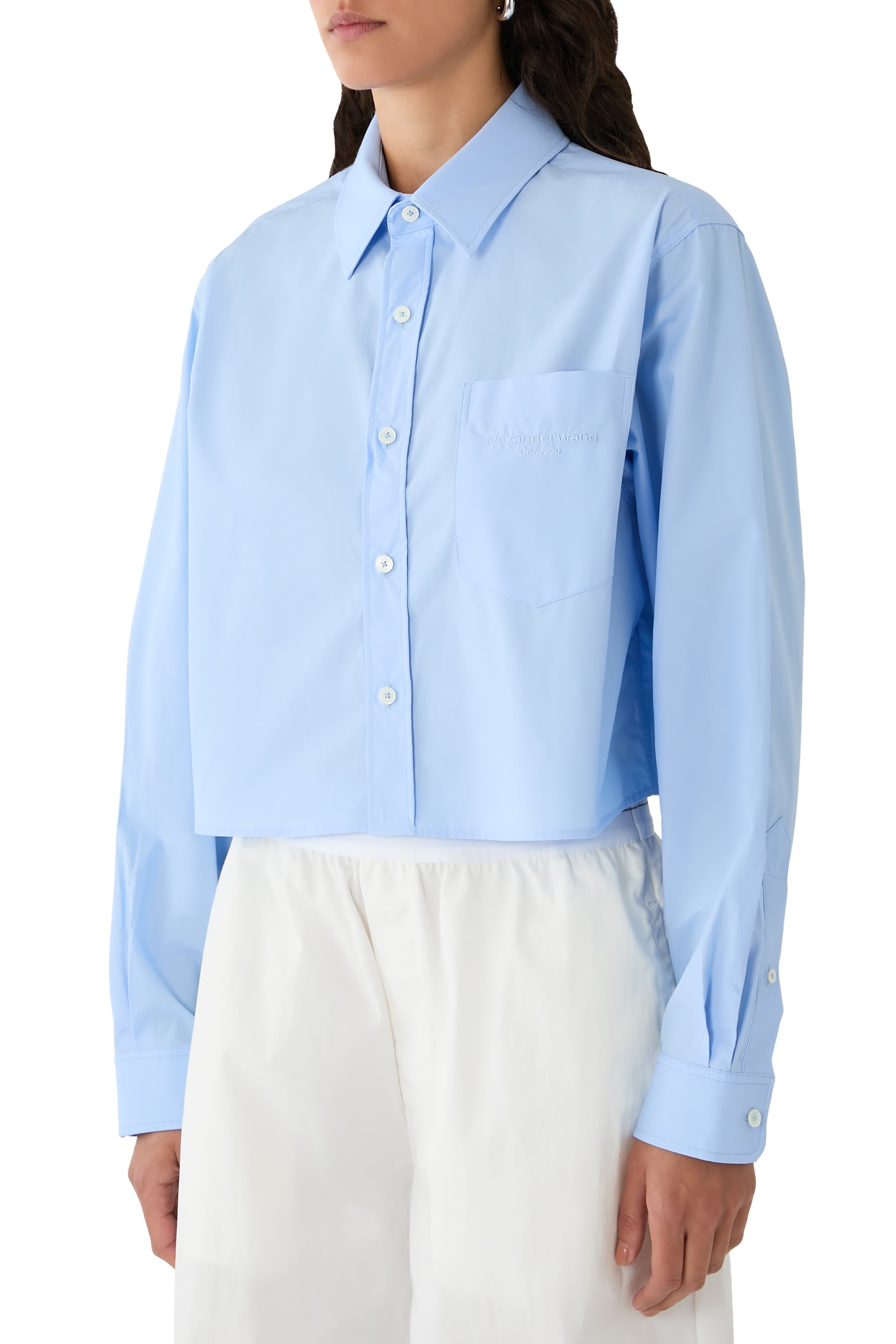 Embroidered Logo Cropped Shirt