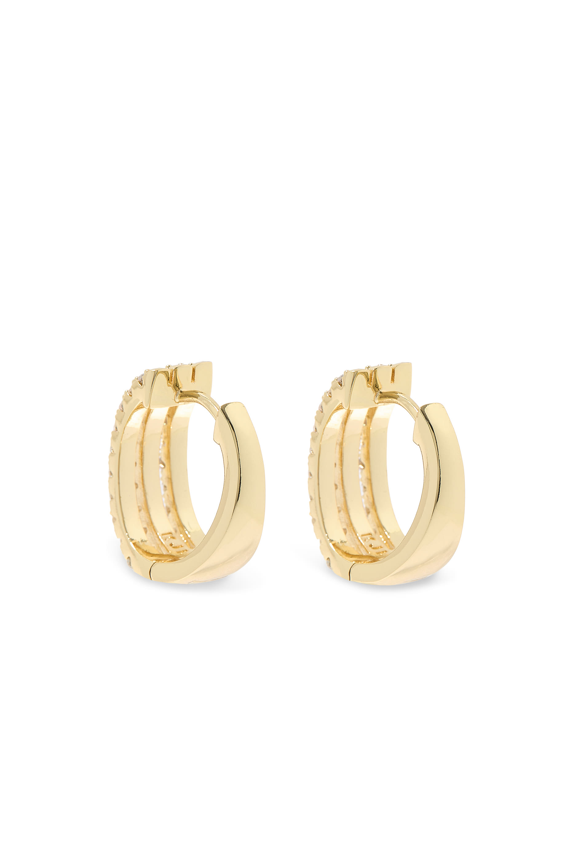  Mini Huggie Hoop Earrings, 14K Gold Plated Brass & Cubic Zirconia