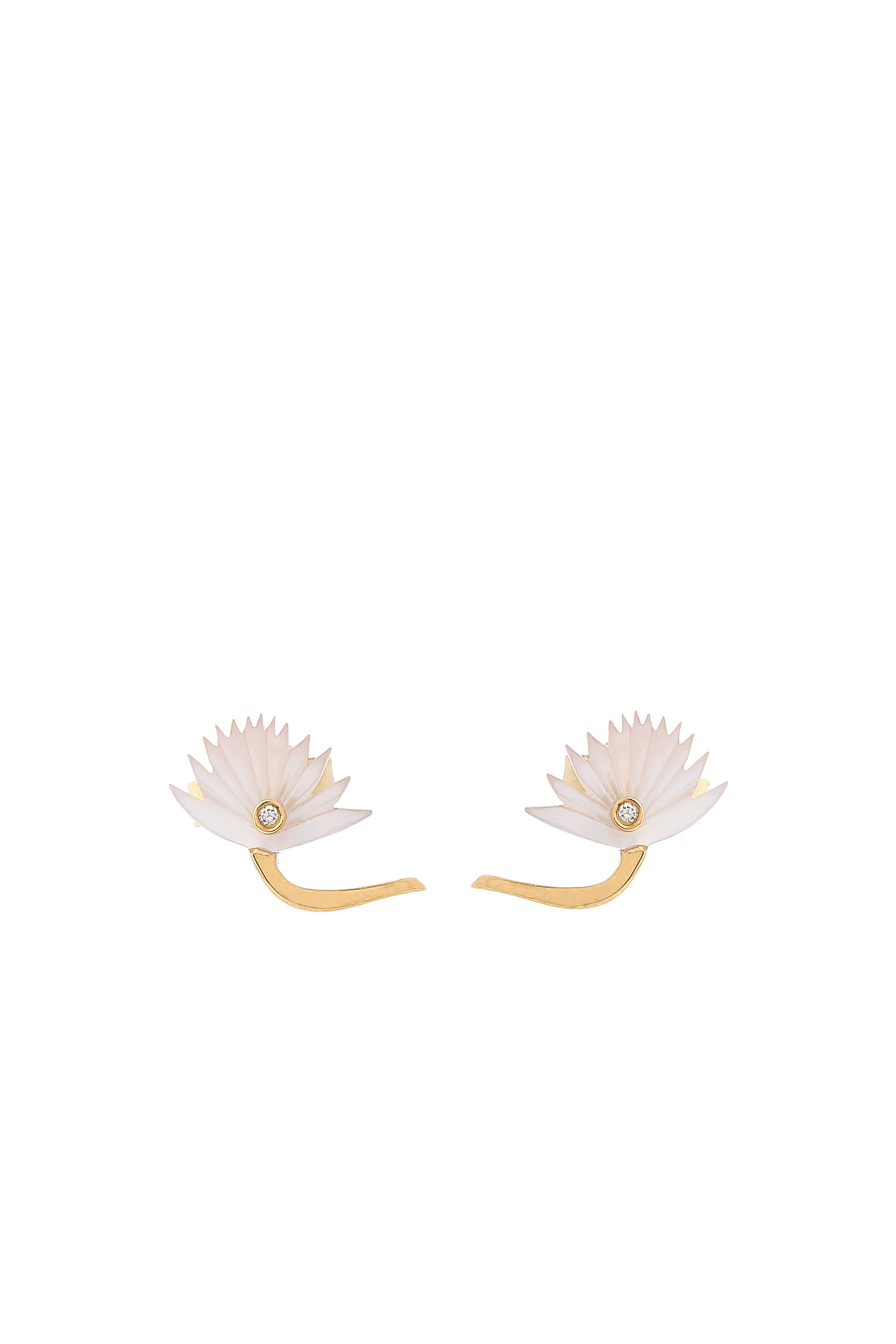  Flower Studs, 18K Yellow Gold with Mother of Pearl & Diamonds