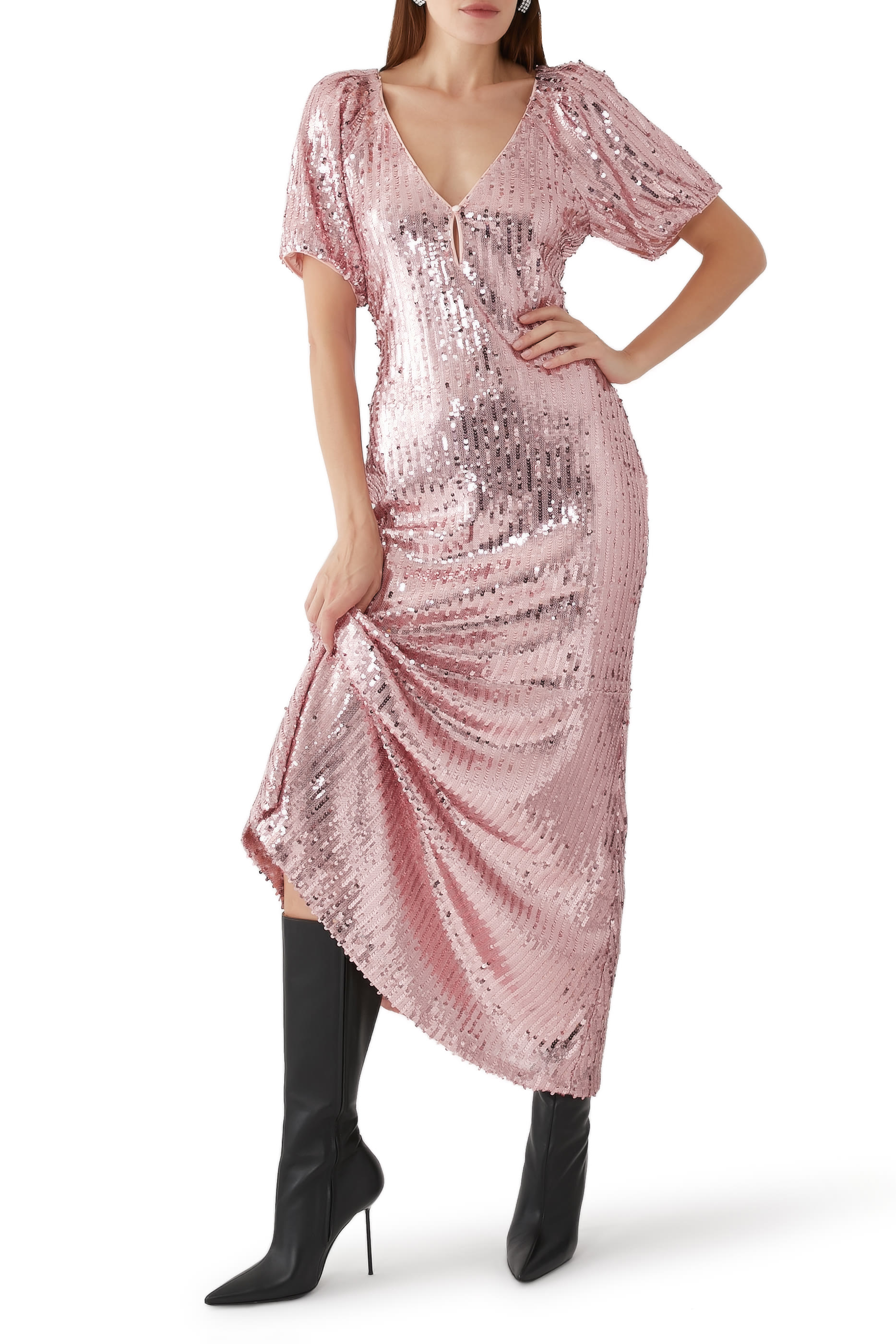 Sequins Midi V-Neck Dress