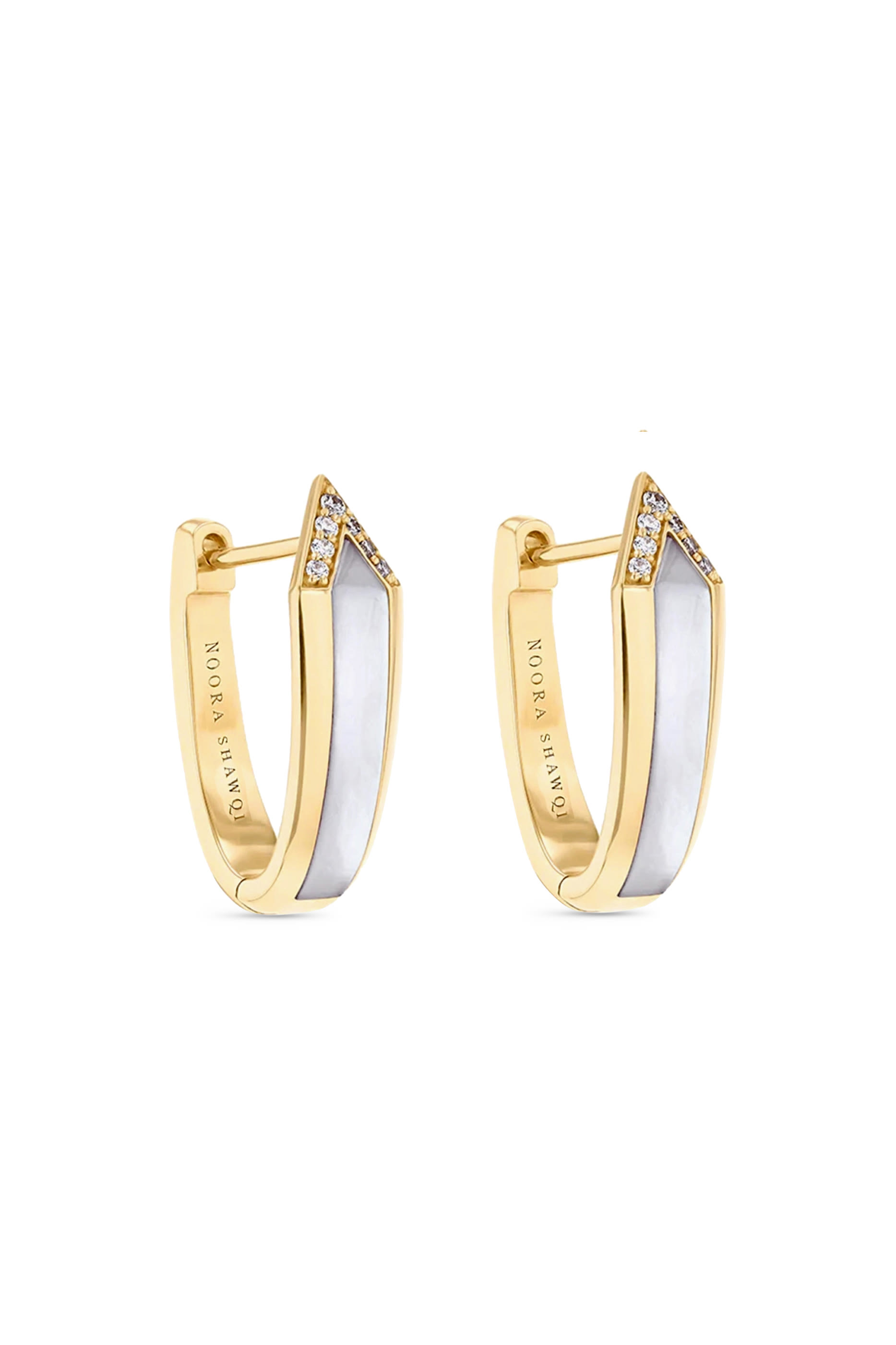 Junonia Hoops, 18K Yellow Gold with Mother of Pearl & Diamonds