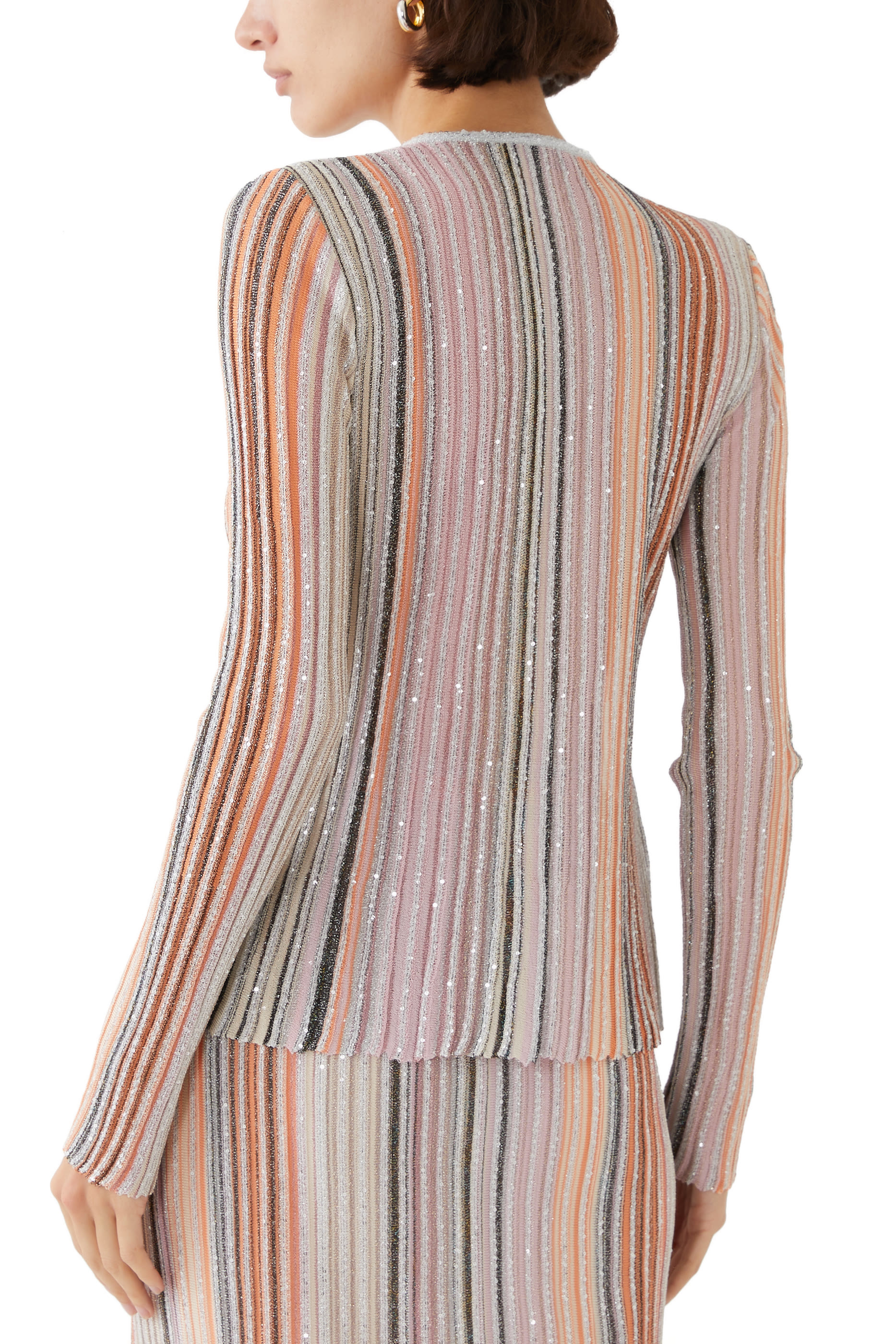 Partialized Sequinned Knit Long Sleeve Top 