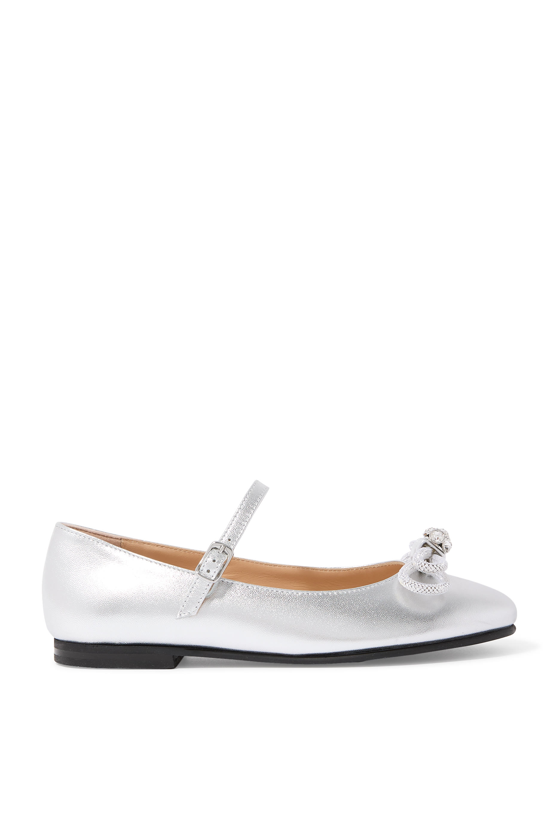 Kids  Double Bow Leather Mini Ballerinas