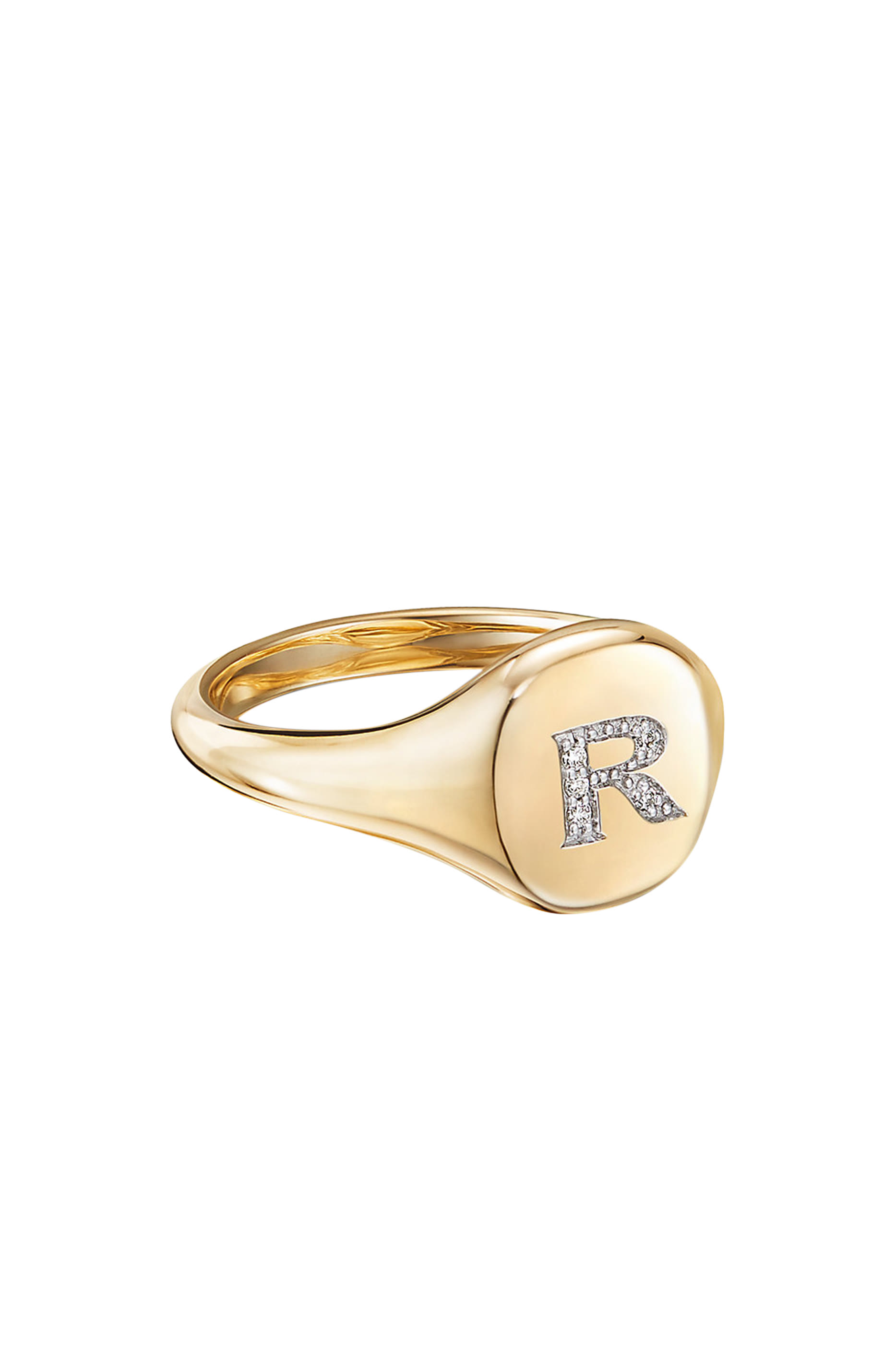 R Initial Pinky Ring, 18k Yellow Gold & Diamonds