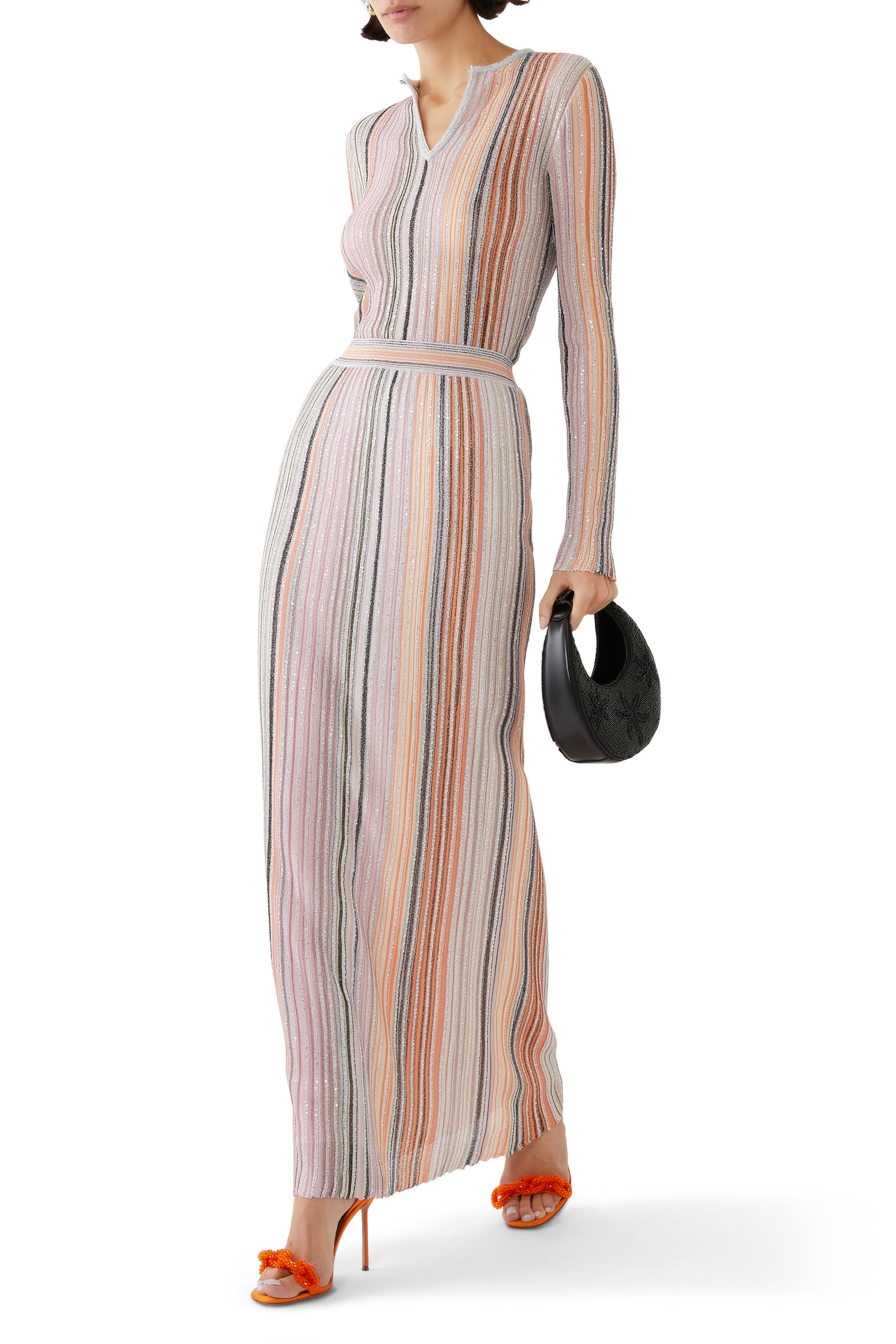 Partialized Sequinned Knit Maxi Skirt 