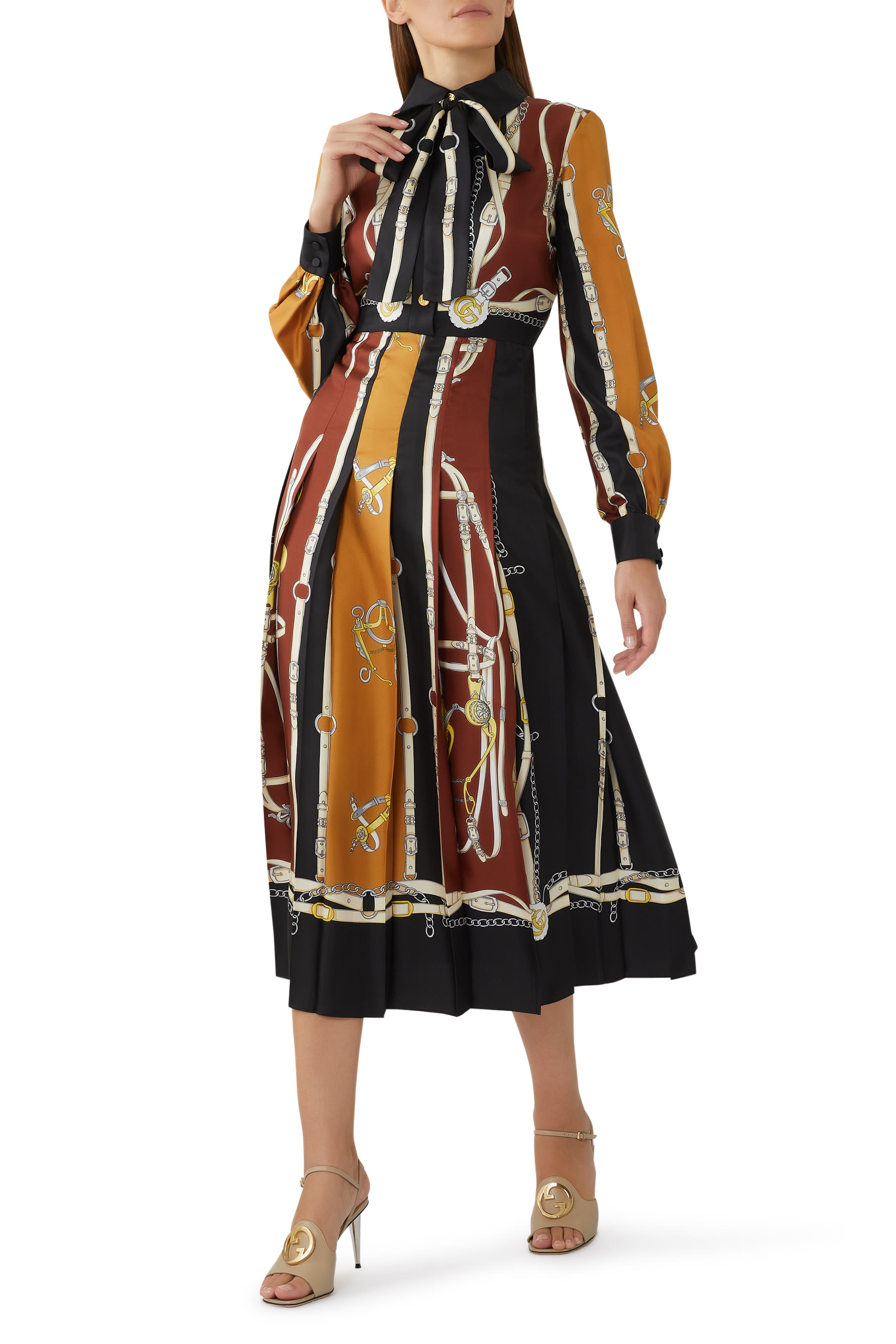 Equestrian Print Silk Dress
