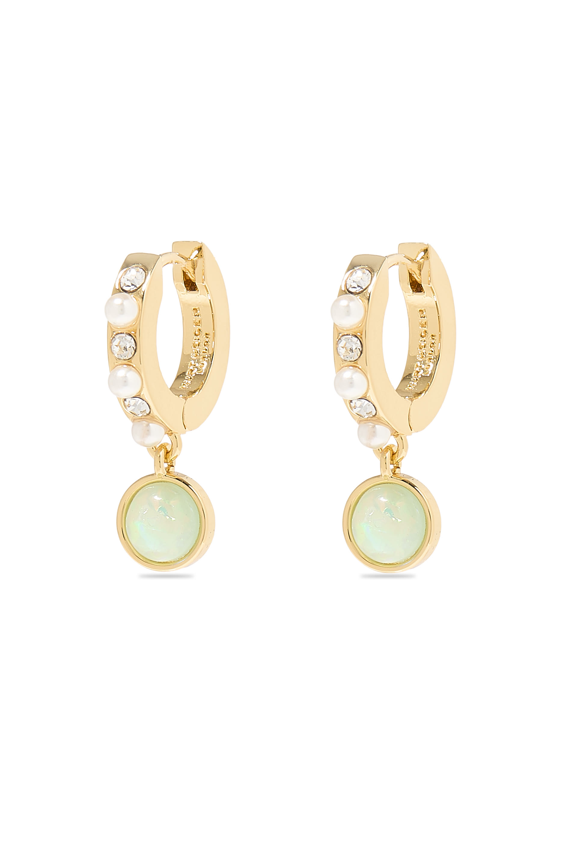 Drop Huggie Hoops, Brass & Cubic Zirconia