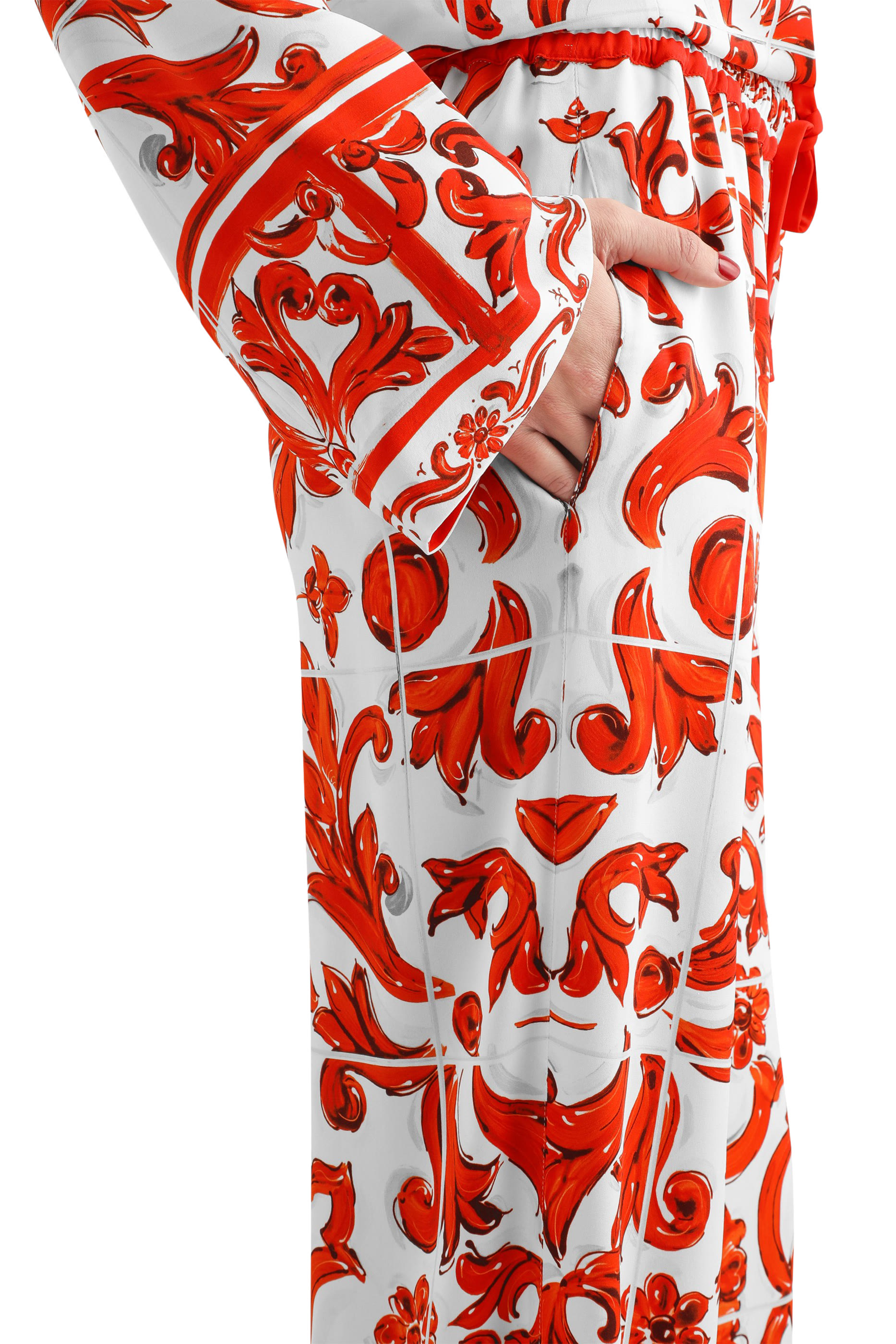 Majolica-Print Silk Twill Vanity Trousers