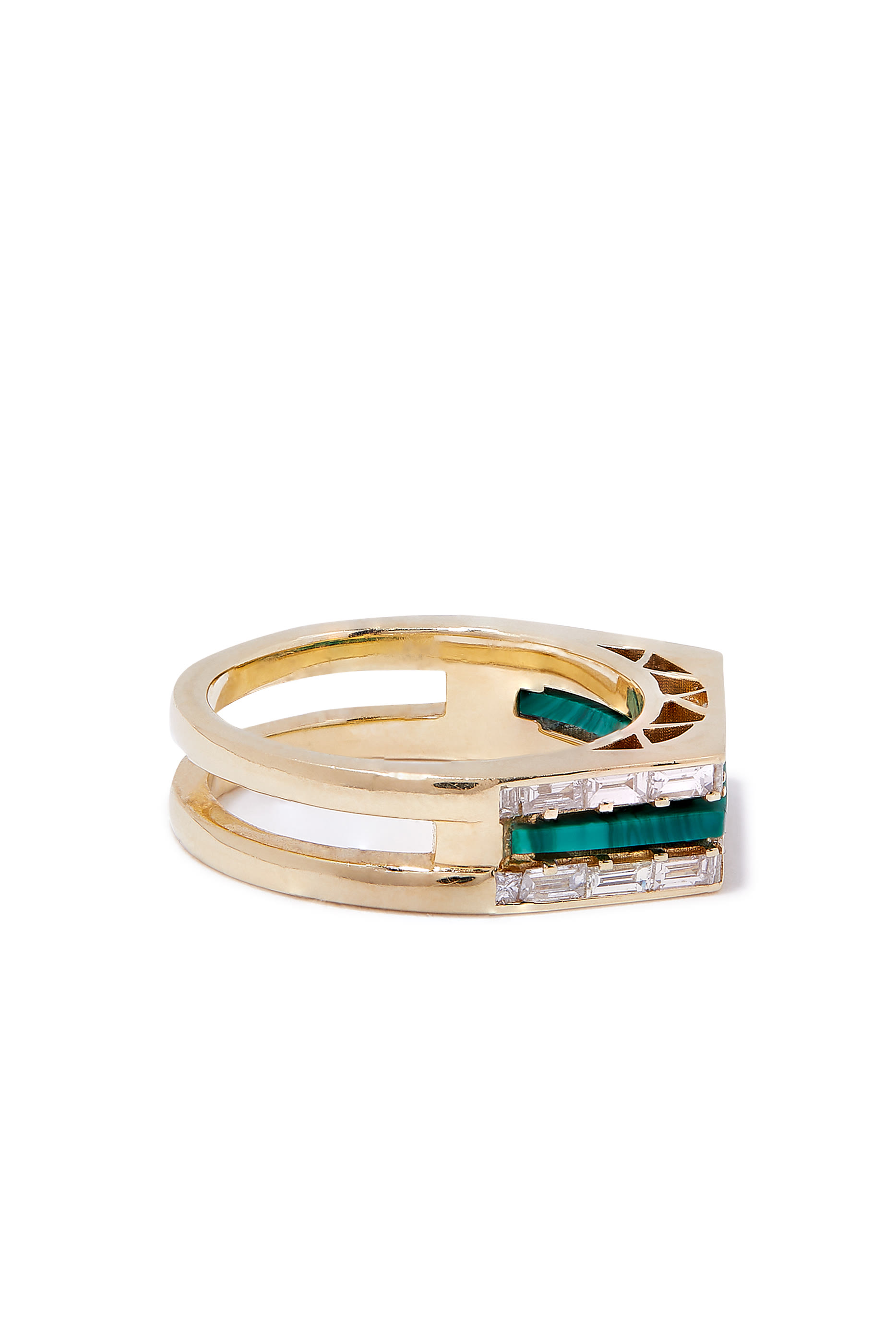 Tania Ring, 18k Yellow Gold with  Malachite and Diamond