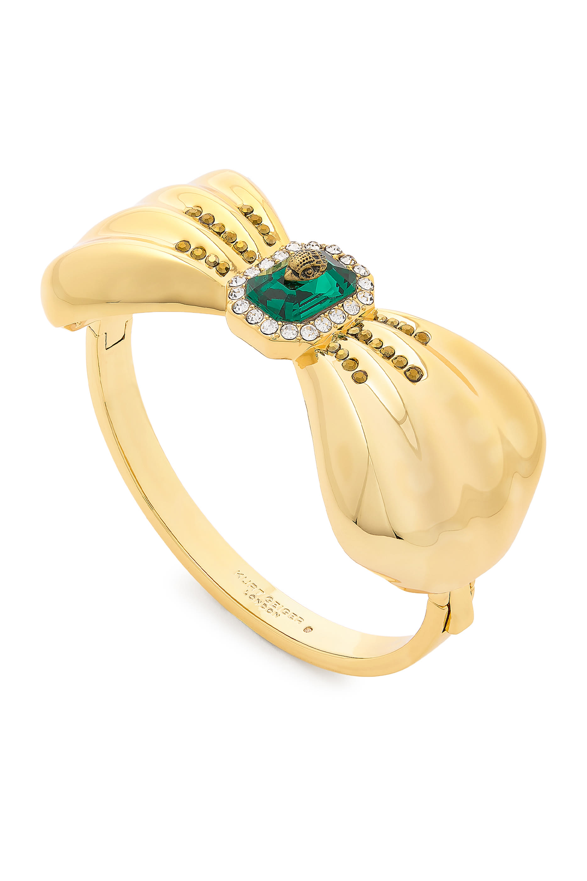 Extra Large Bow Bangle, Brass, Glass & Cubic Zirconia