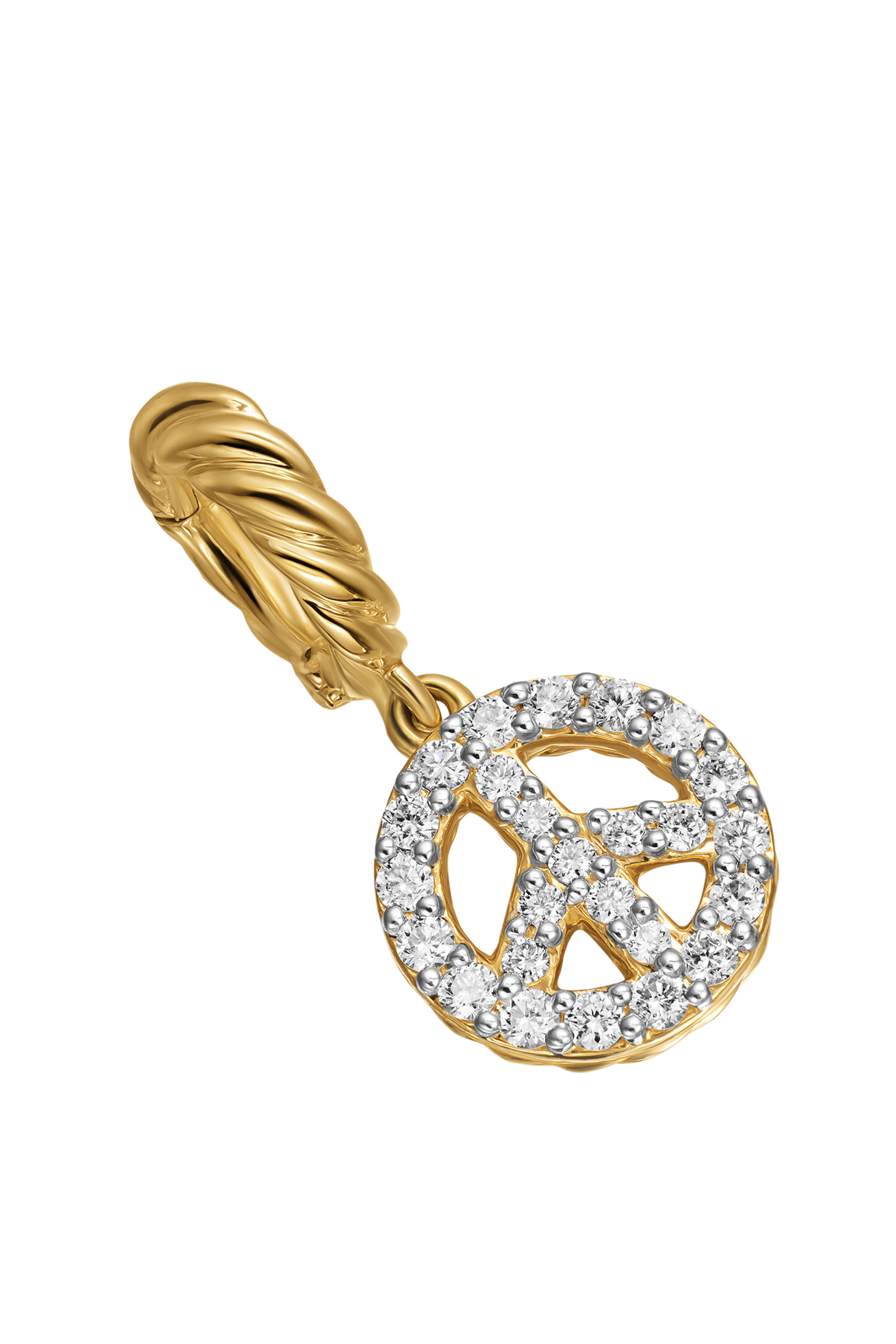 Micro Pav&eacute; Peace Sign Amulet, 18k Yellow Gold & Diamonds