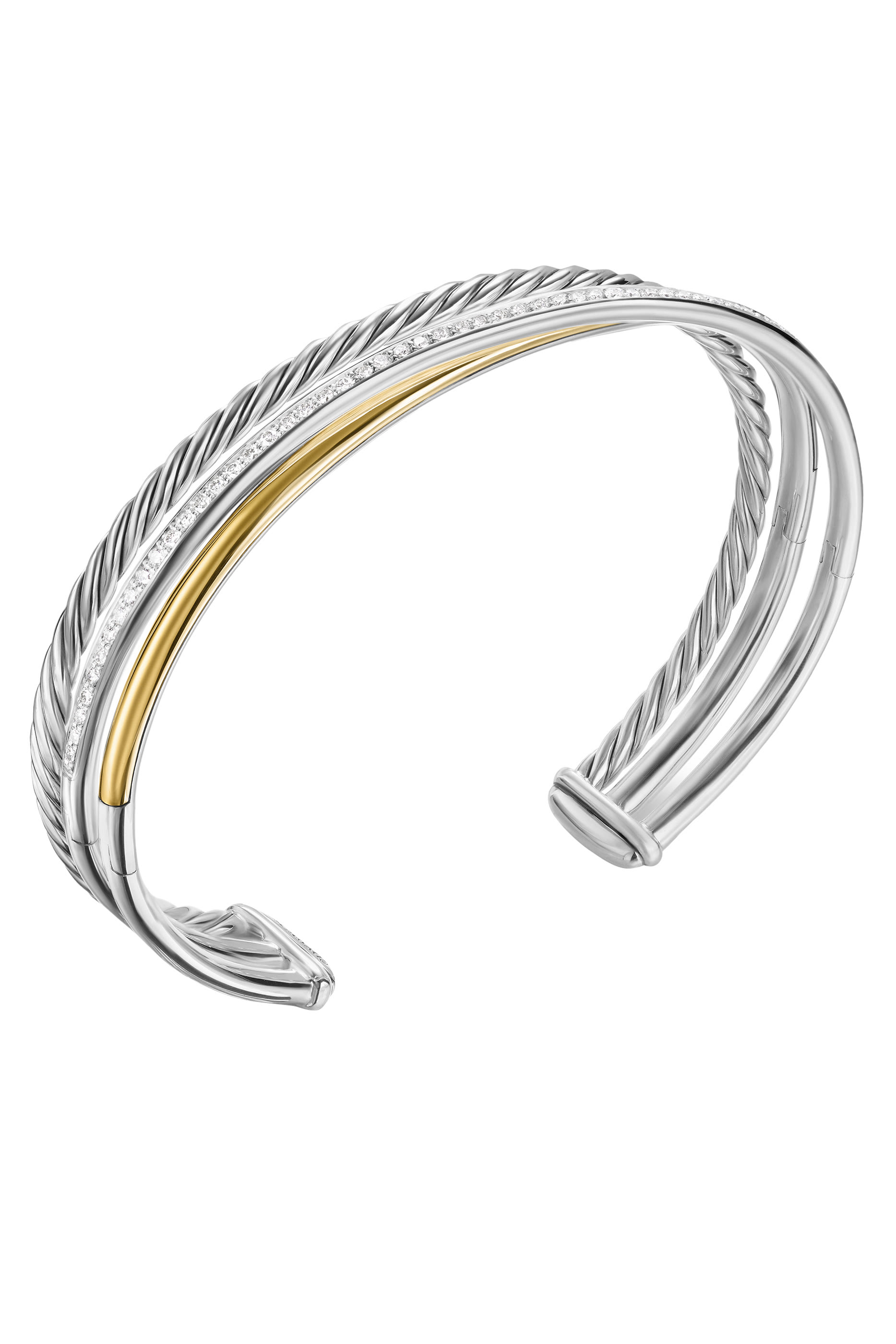 Crossover Three Row Bracelet, Sterling Silver with 18K Yellow Gold & Diamonds