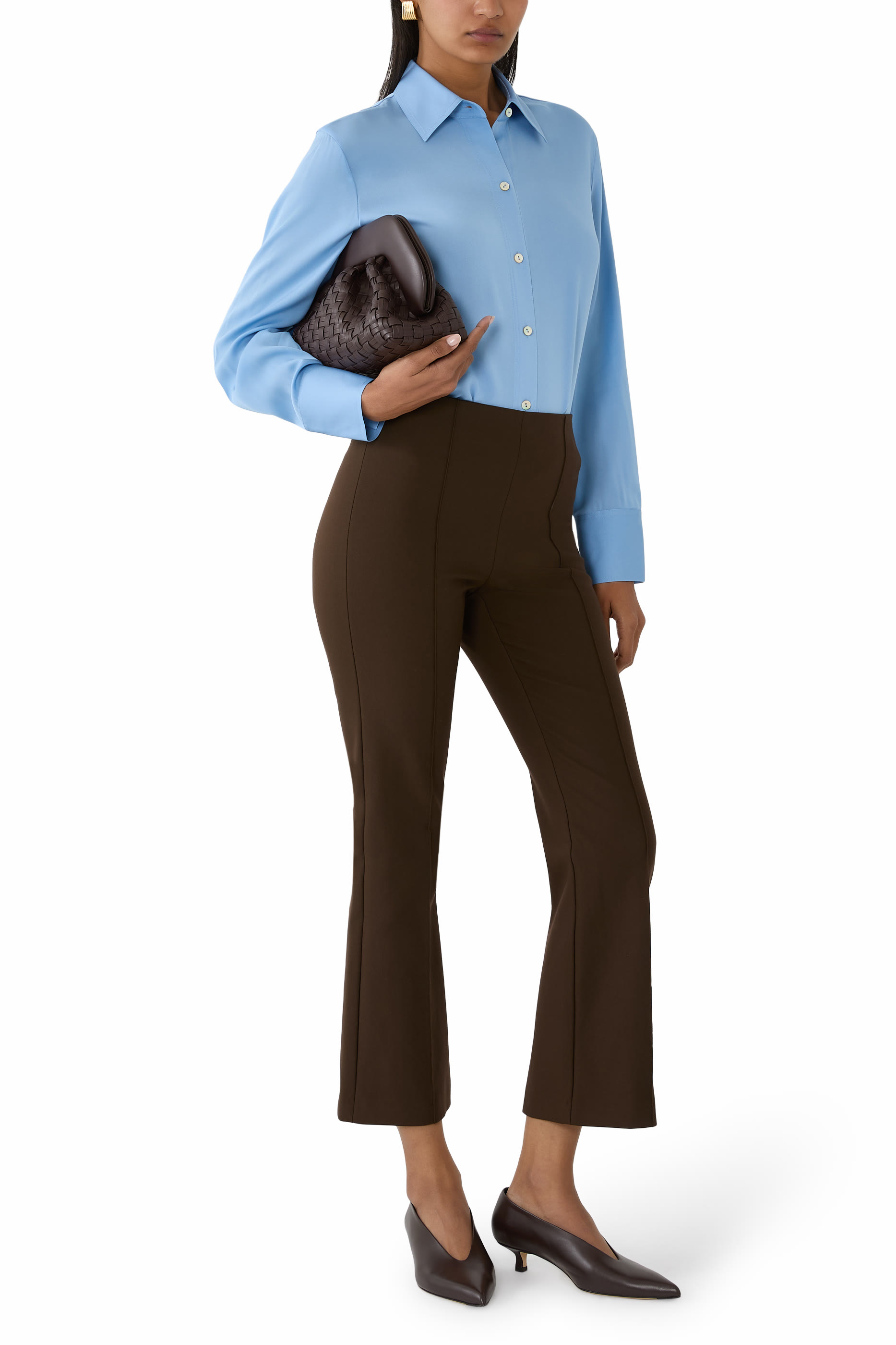 Stretch-Silk Button-Front Blouse 