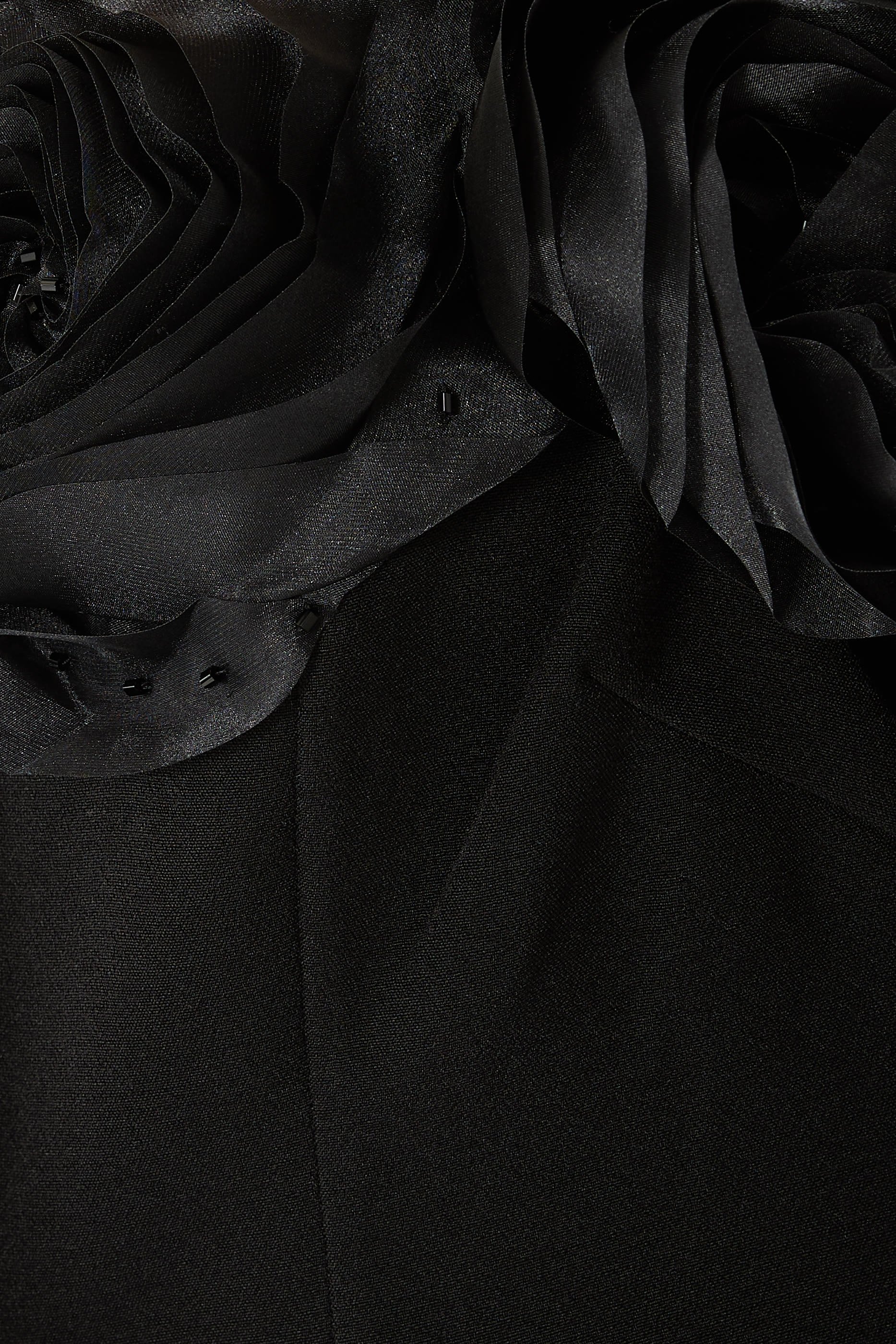  Crepe 3D Flower Off-the-Shoulder Gown