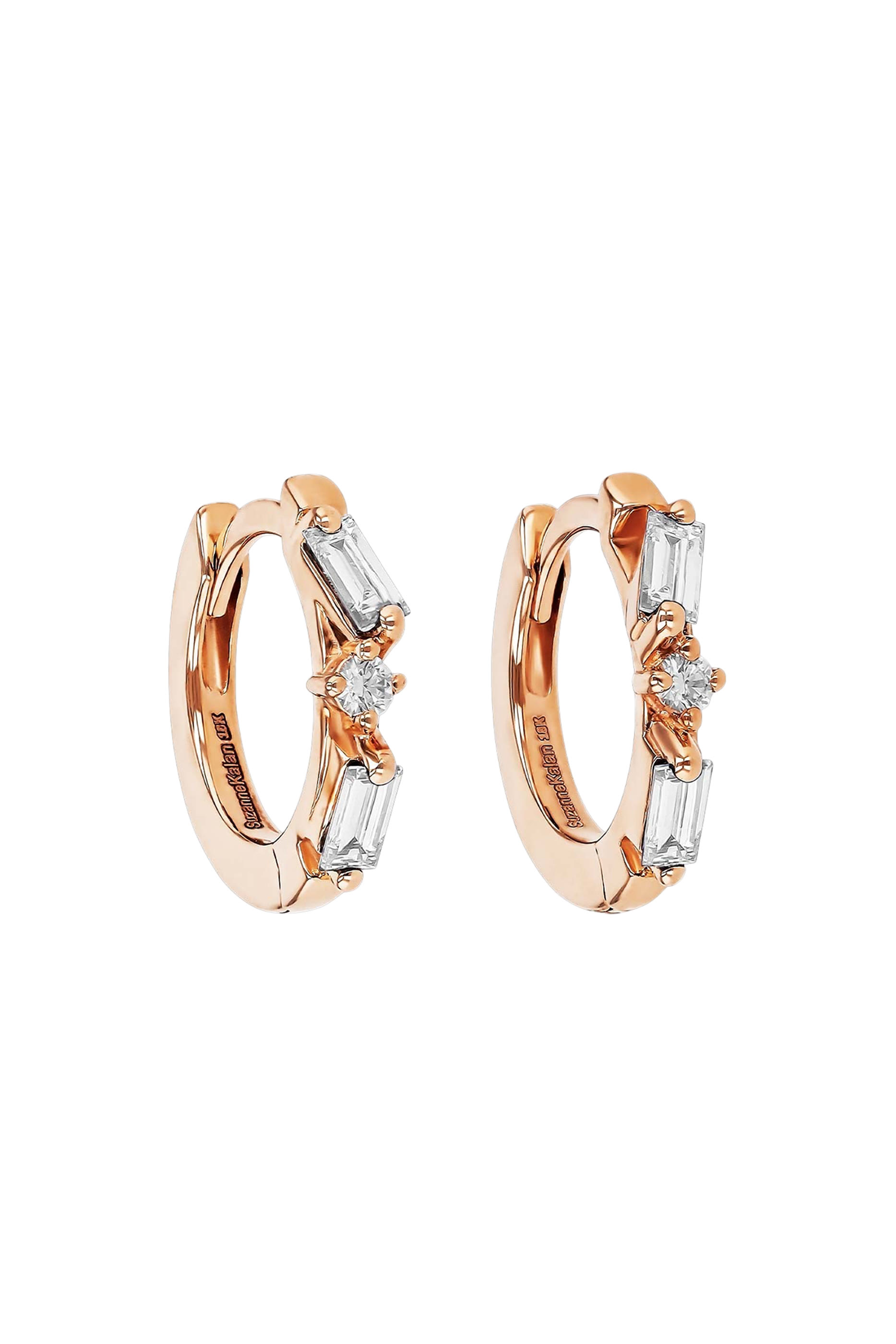 Thin Mix Diamond Huggies, 18K Rose Gold